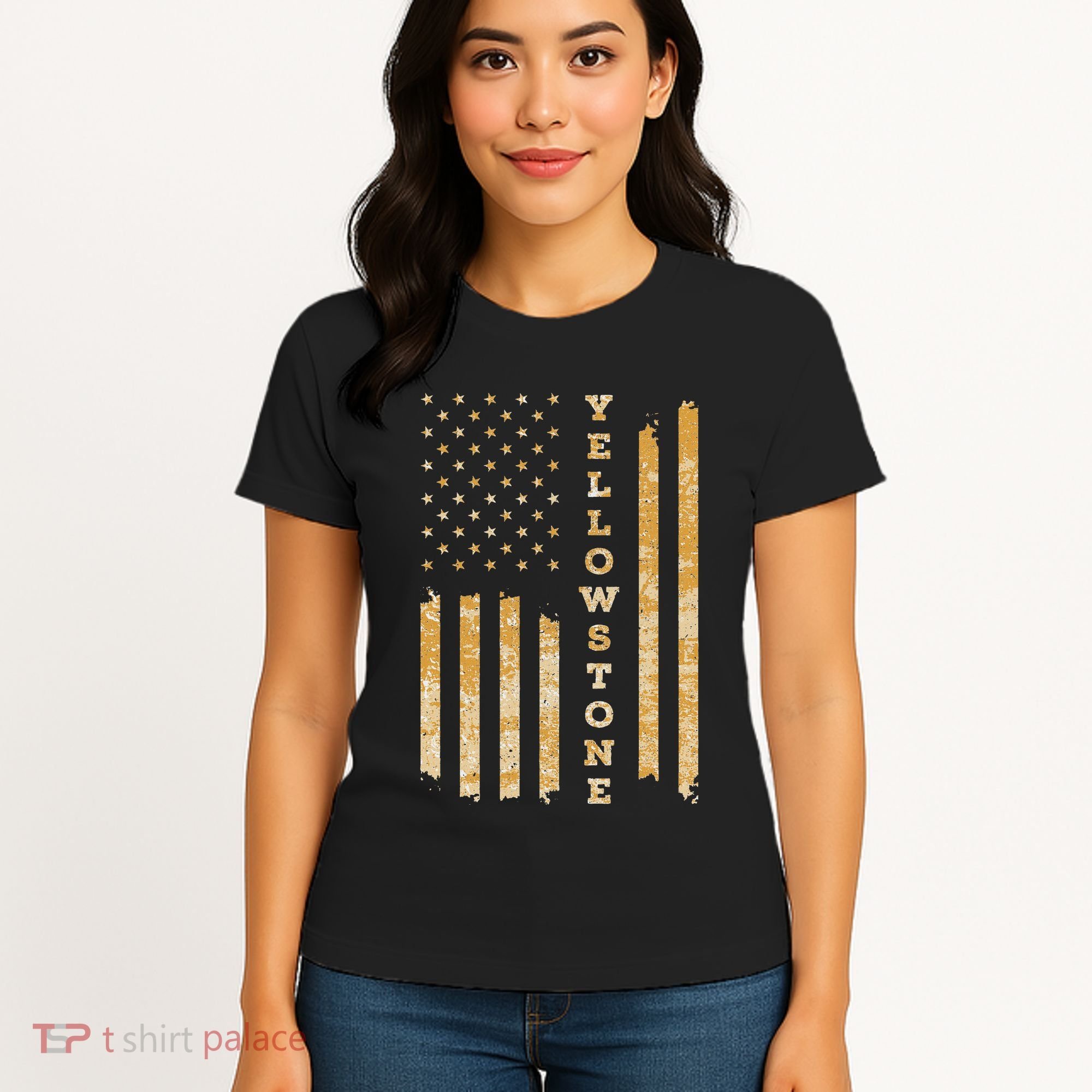 Yellowstone American Flag – Usa National Park Women's T-Shirt