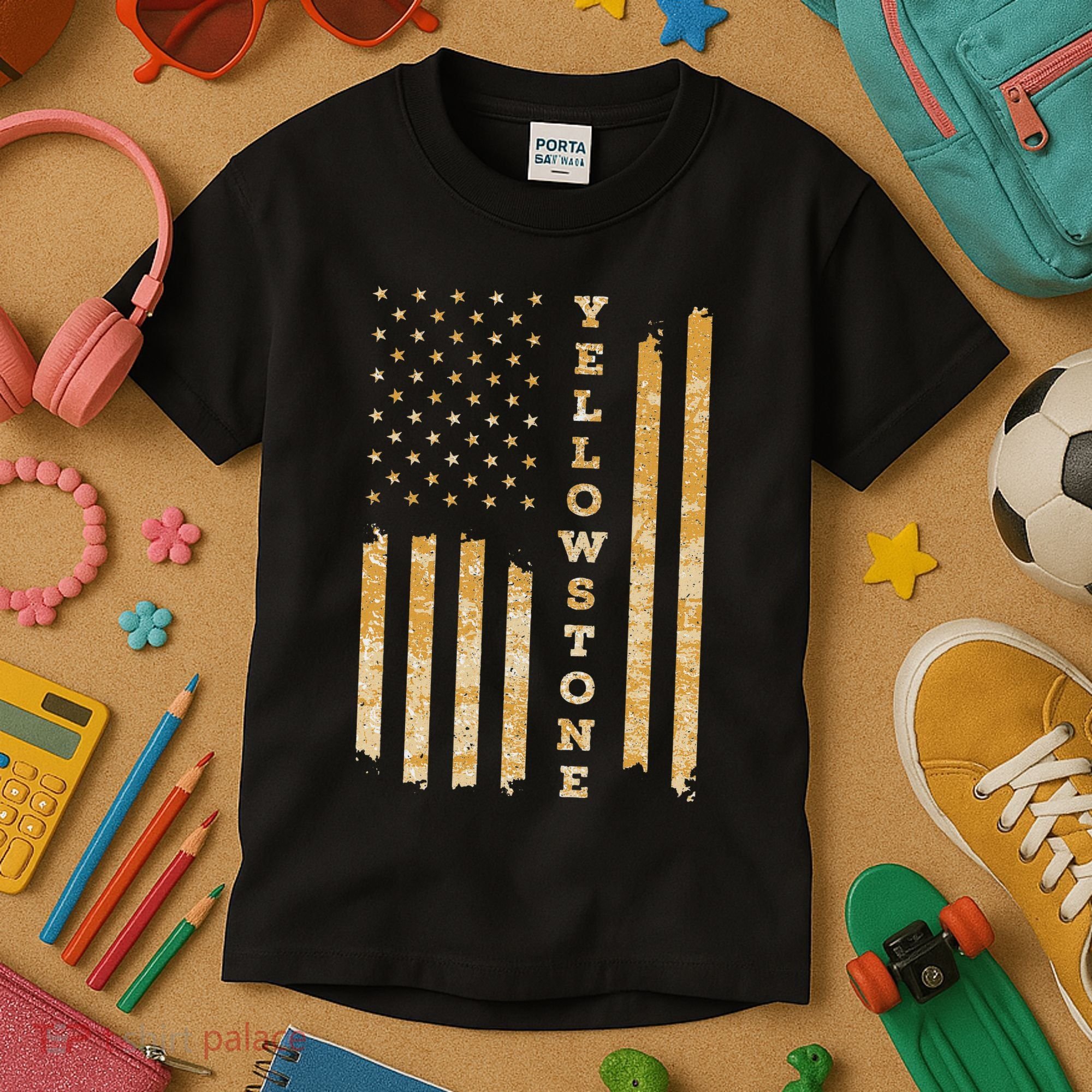 Yellowstone American Flag – Usa National Park Kids T-Shirt