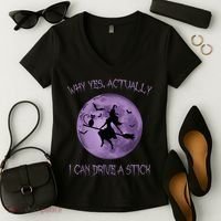 Yes Actually I Can Drive A Stick Halloween 2022 Women's V-Neck T-Shirt thumb 2