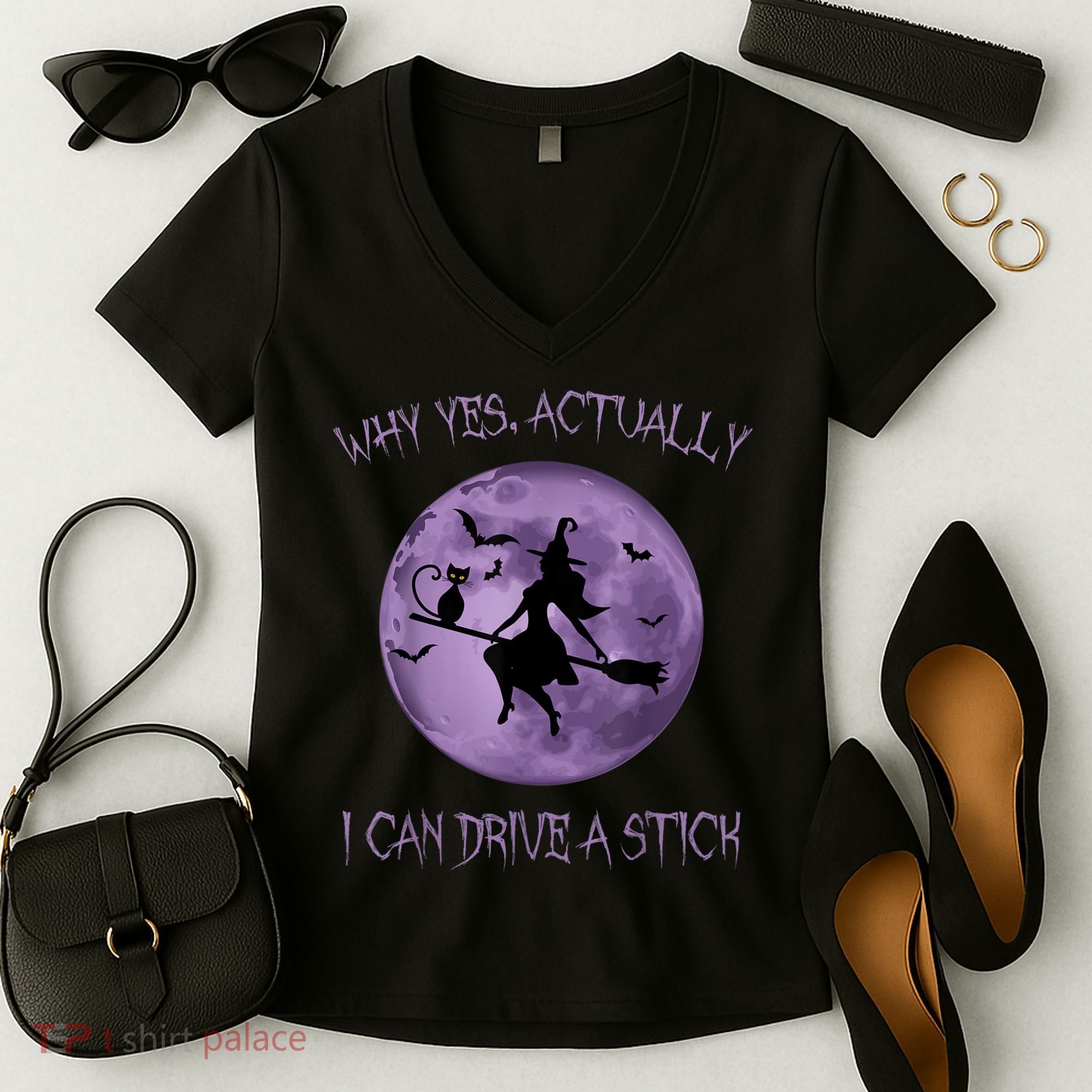 Yes Actually I Can Drive A Stick Halloween 2022 Women's V-Neck T-Shirt