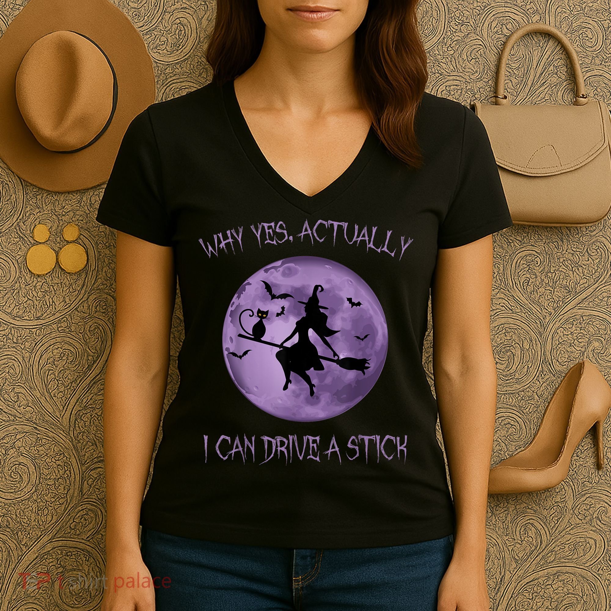 Yes Actually I Can Drive A Stick Halloween 2022 Women's V-Neck T-Shirt