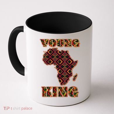 Young African King African Cloth Pattern Celebrating Black History Coffee Mug