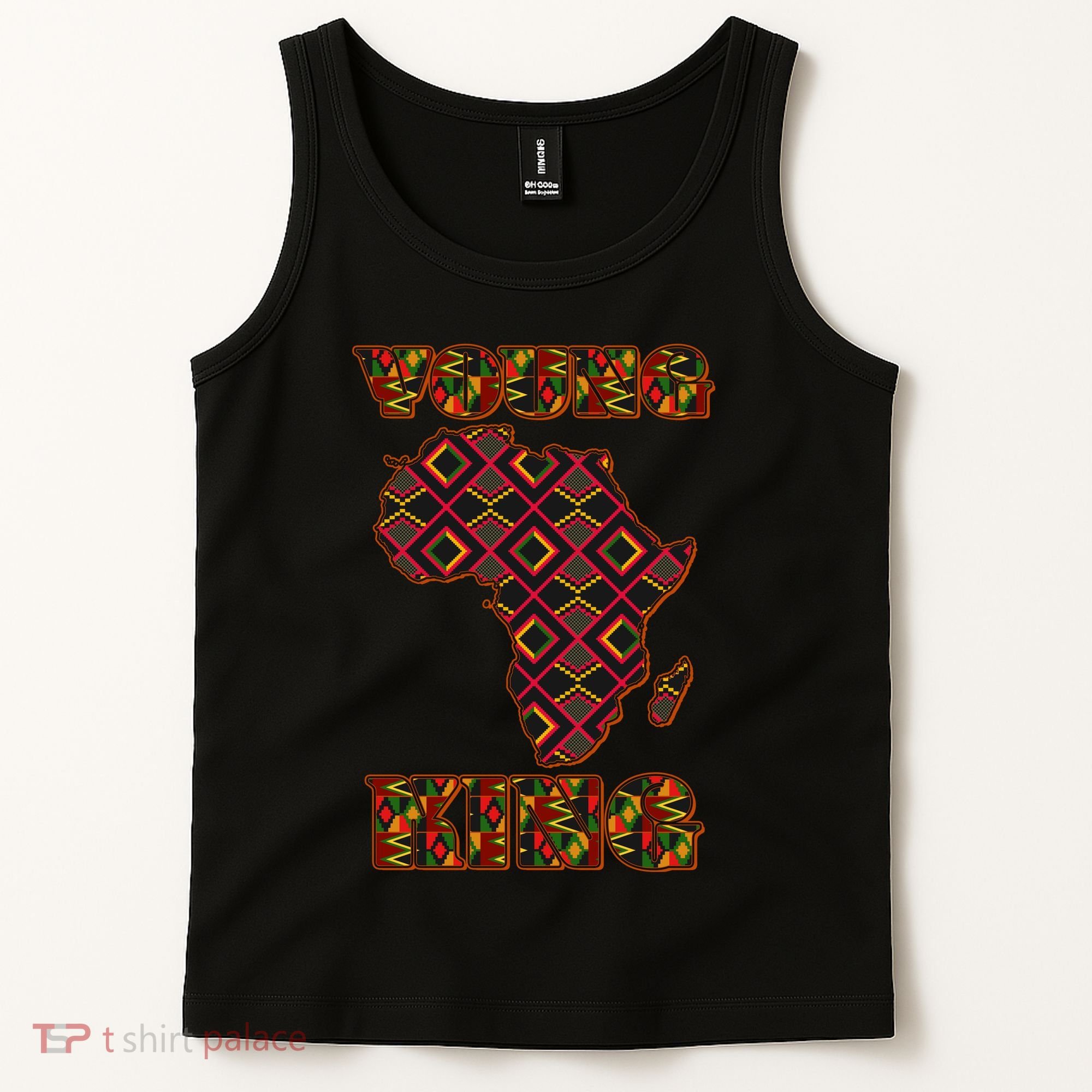 Young African King African Cloth Pattern Celebrating Black History Tank Top