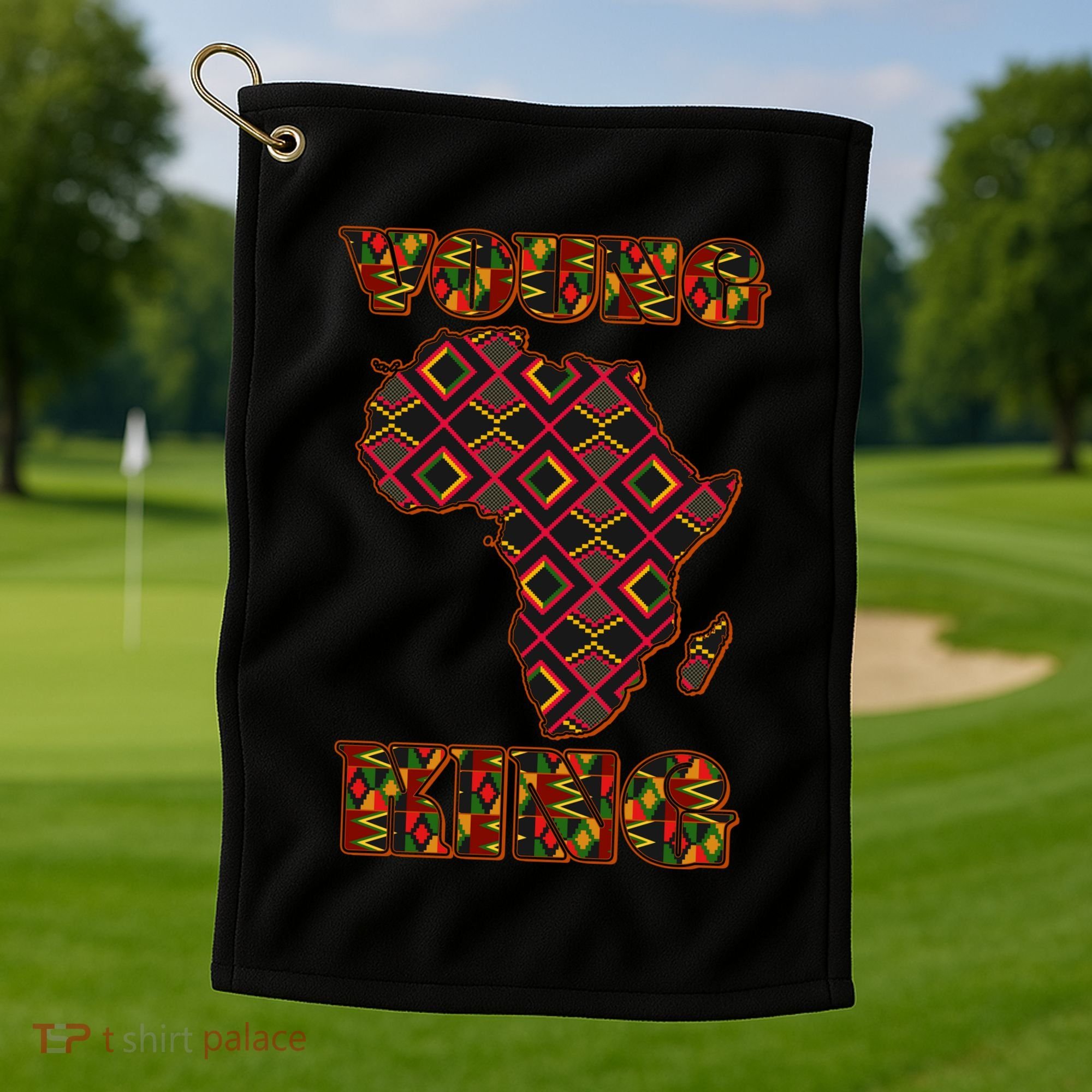 Young African King African Cloth Pattern Celebrating Black History Golf Towel
