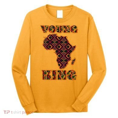 Young African King African Cloth Pattern Celebrating Black History Long Sleeve Shirt