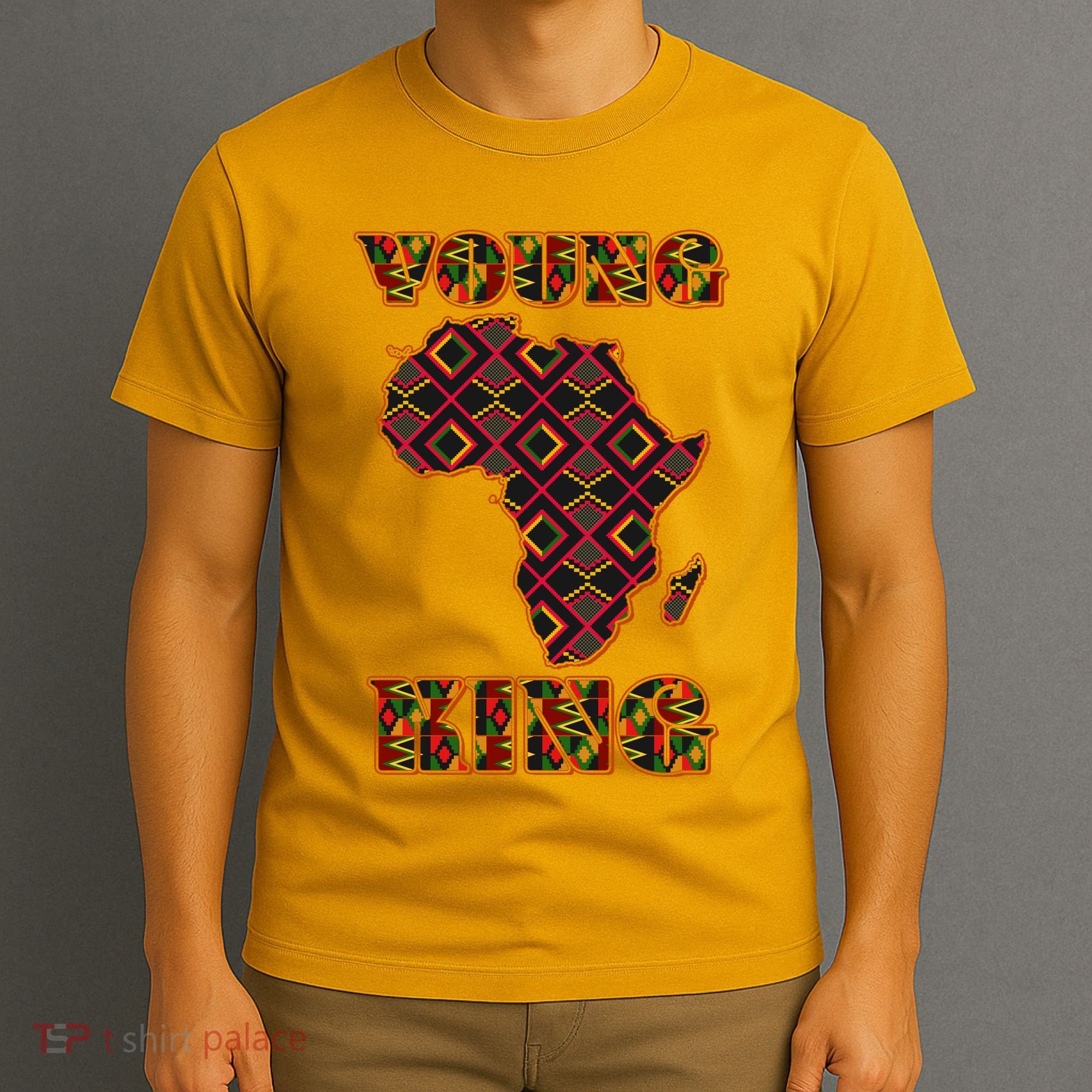Young African King African Cloth Pattern Celebrating Black History T-Shirt