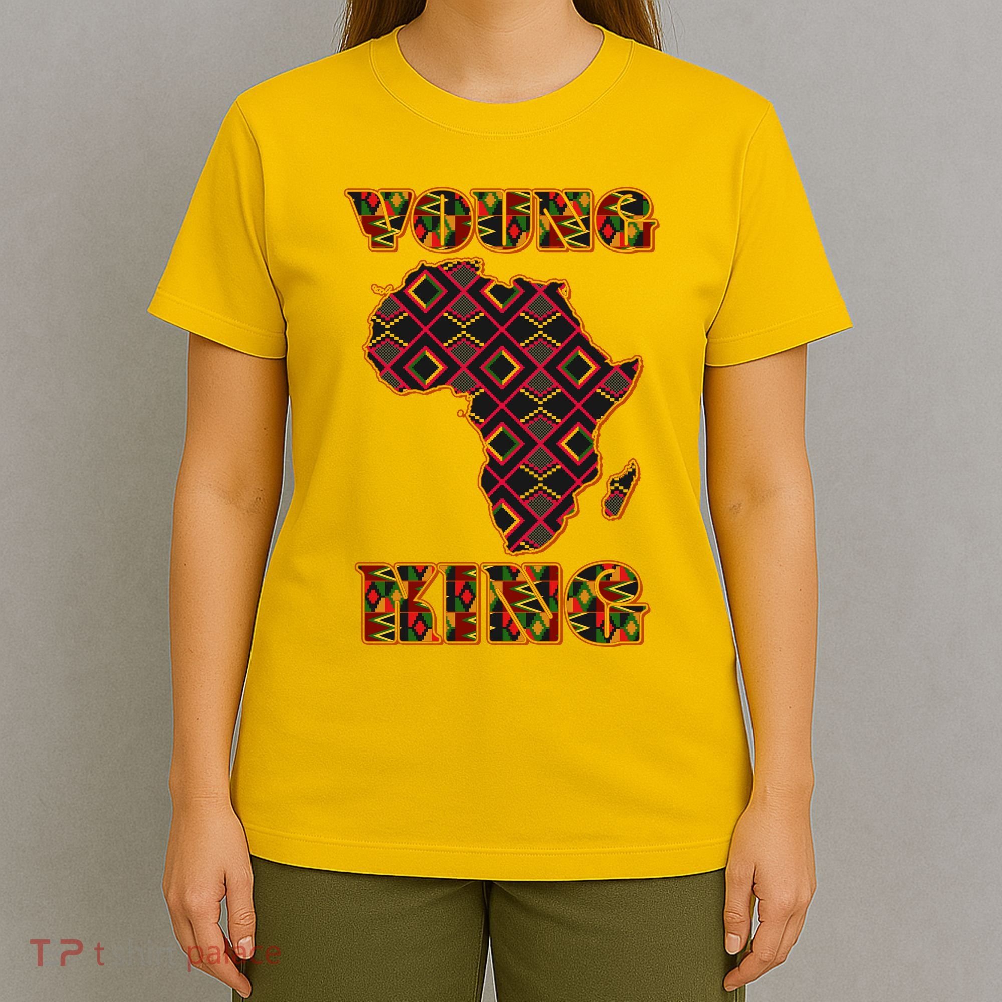 Young African King African Cloth Pattern Celebrating Black History T-Shirt
