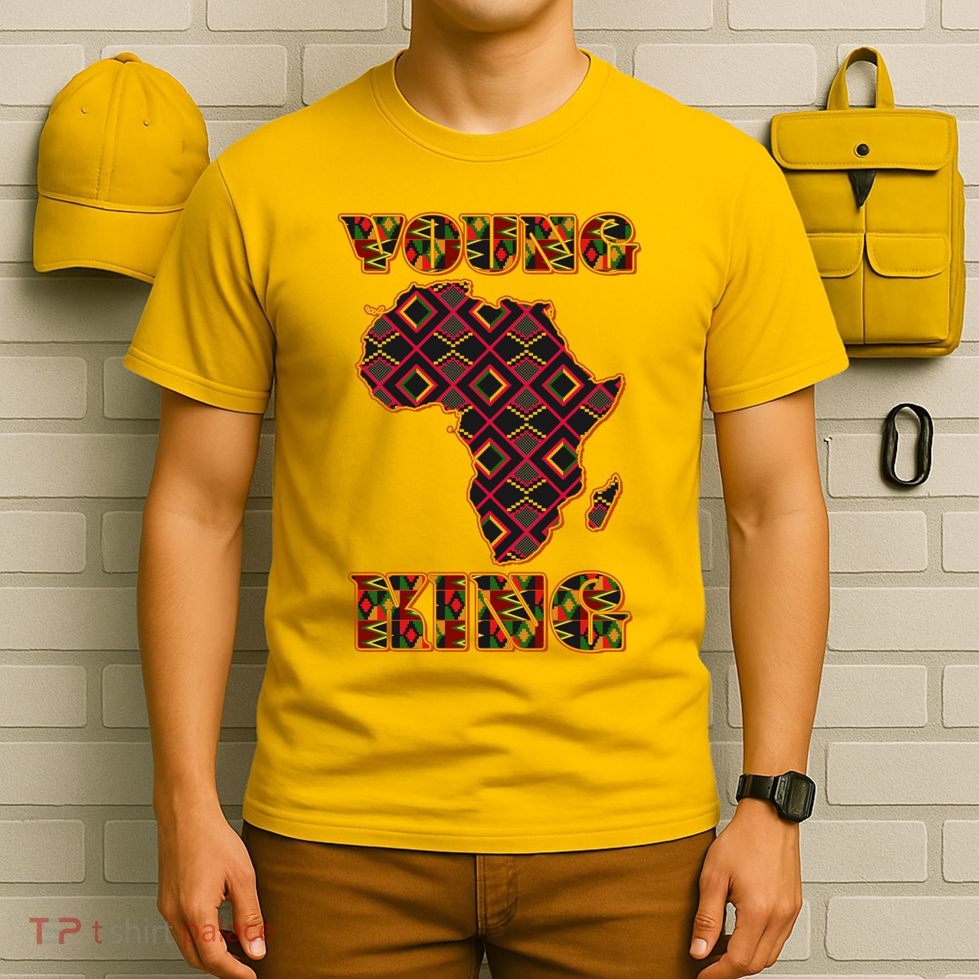 Young African King African Cloth Pattern Celebrating Black History T-Shirt