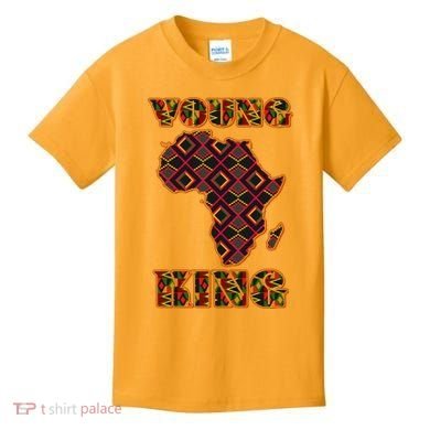 Young African King African Cloth Pattern Celebrating Black History Kids T-Shirt