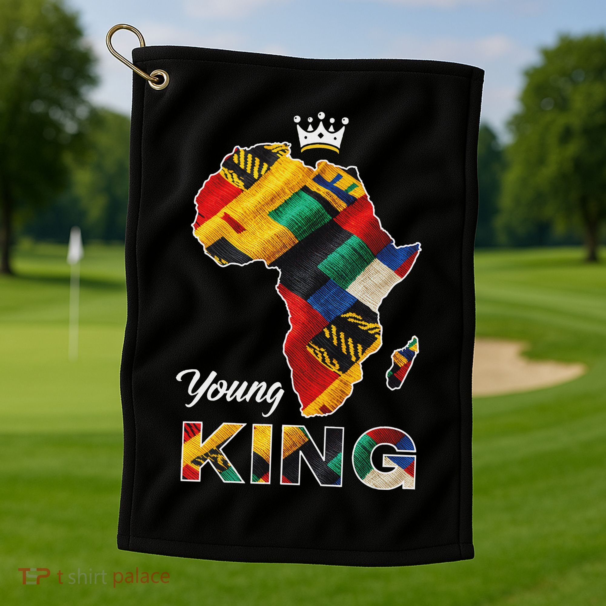 Young African King Map Kente Golf Towel