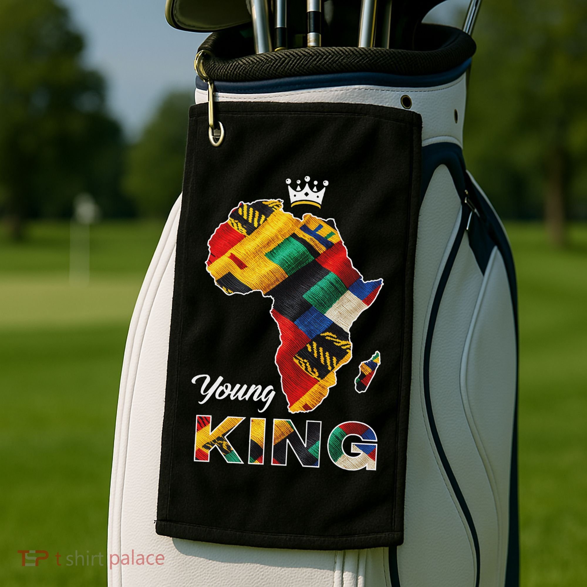 Young African King Map Kente Golf Towel