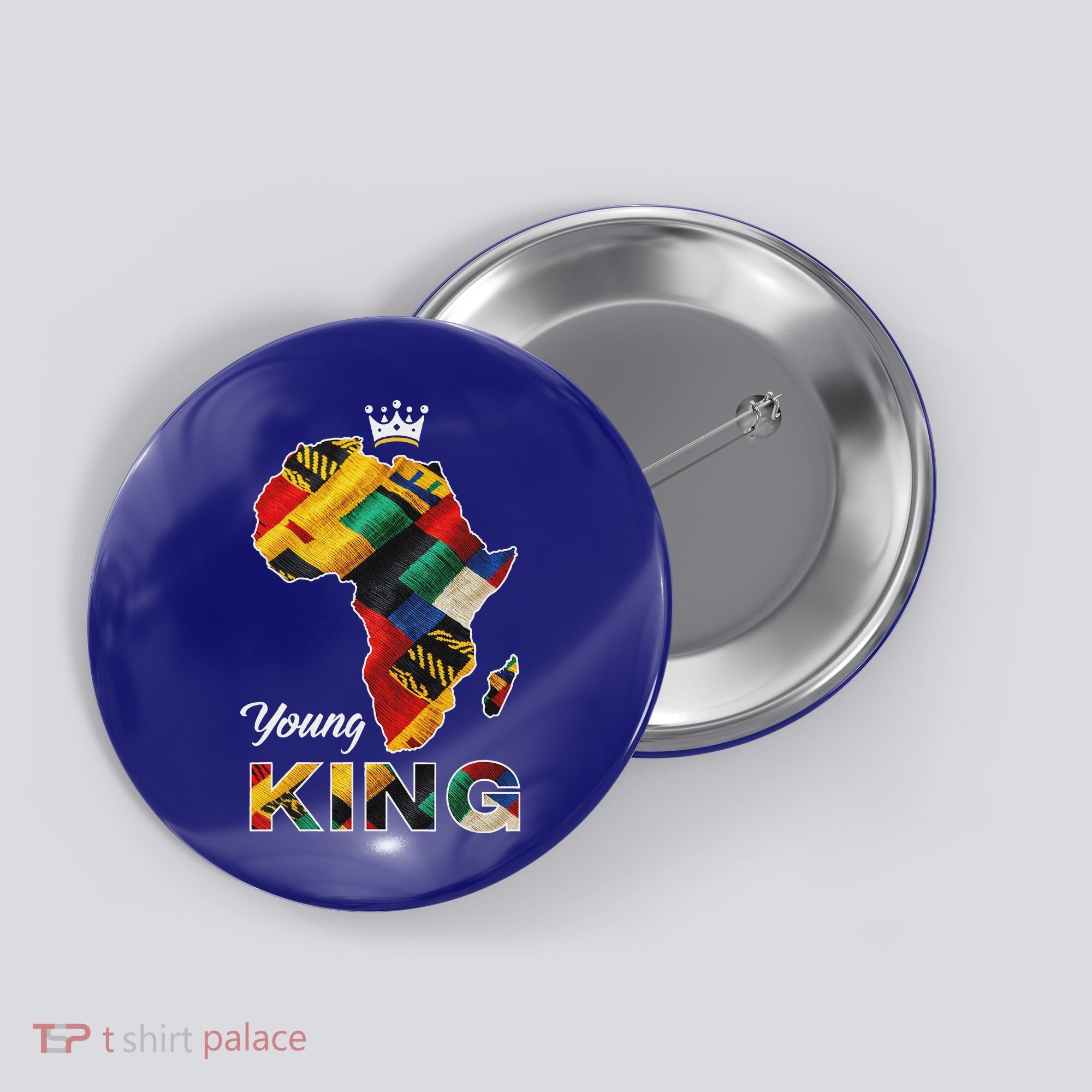 Young African King Map Kente Button