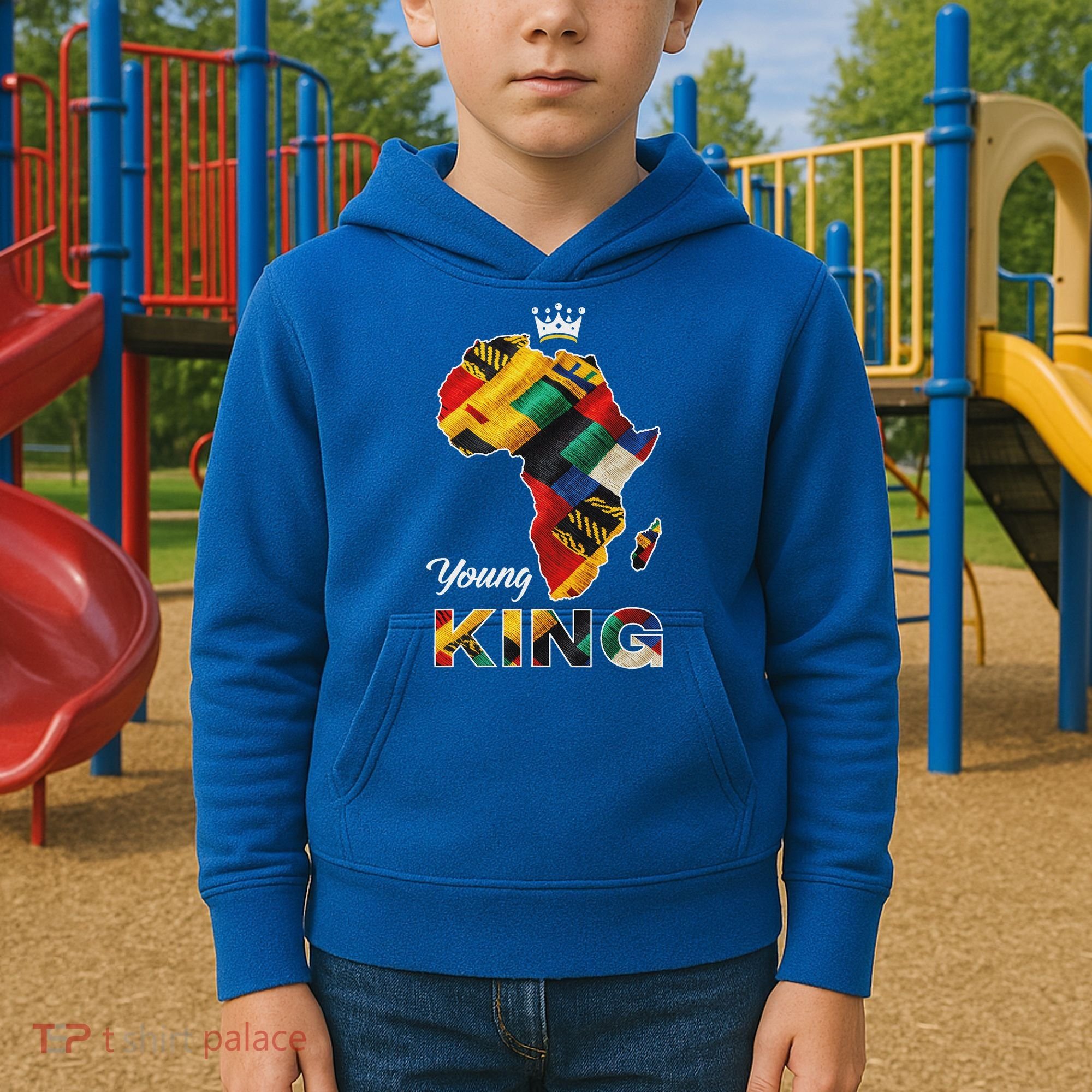 Young African King Map Kente Kids Hoodie