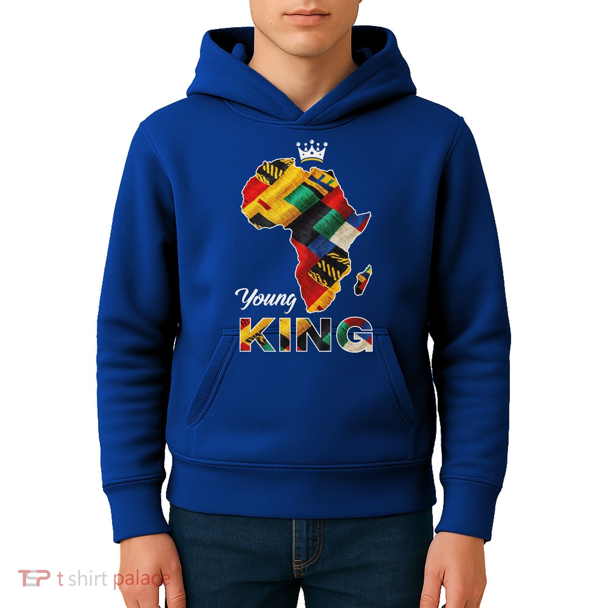 Young African King Map Kente Kids Hoodie