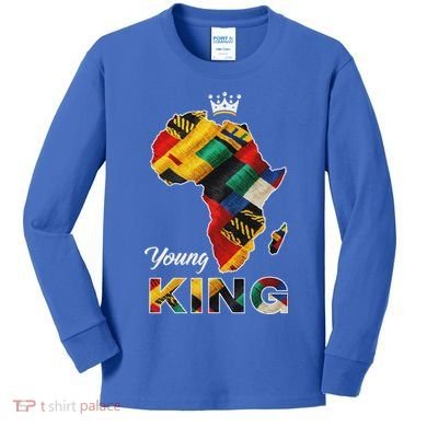 Young African King Map Kente Kids Long Sleeve Shirt