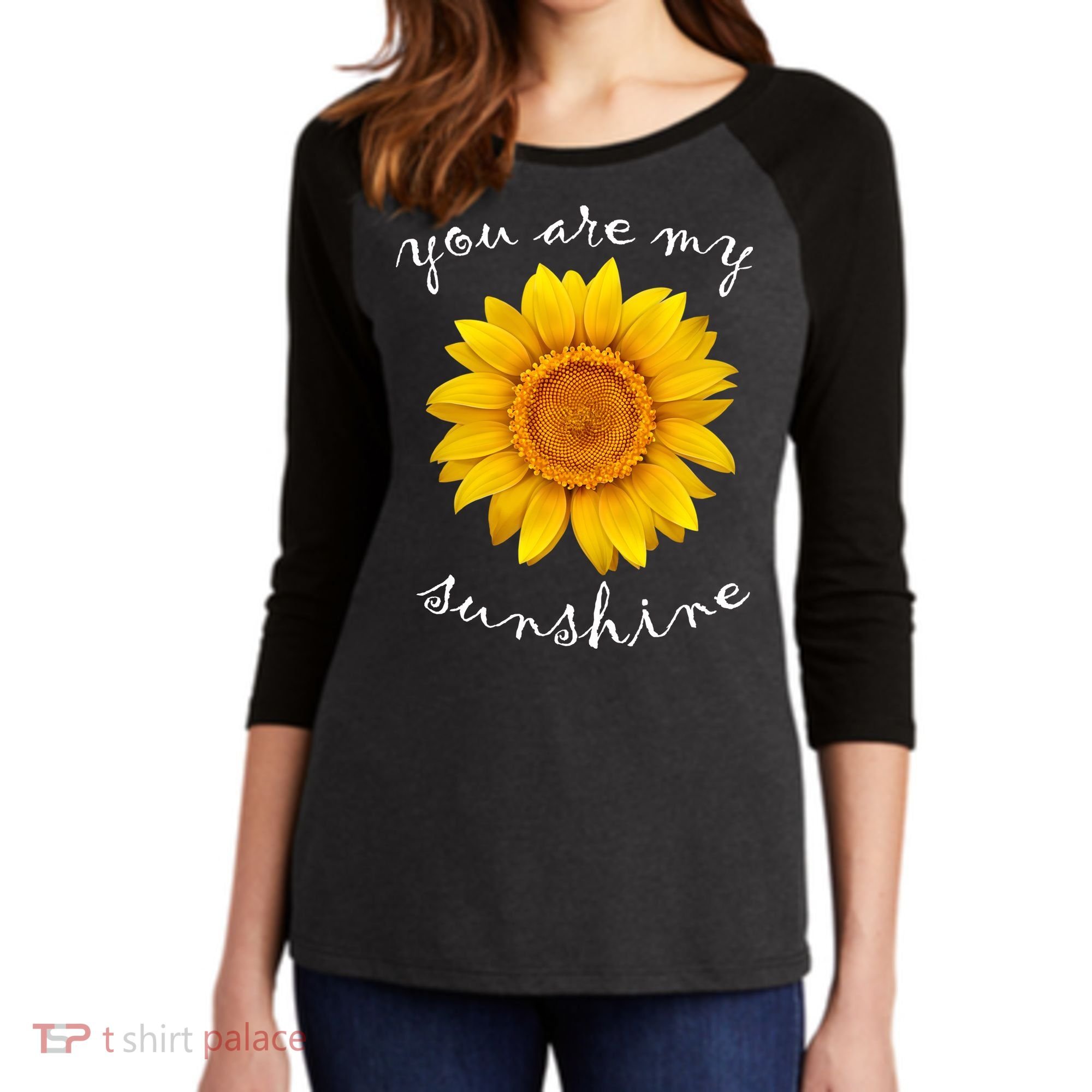 You Are My Sunshine Sunflower Women's Tri-Blend 3/4-Sleeve Raglan Shirt