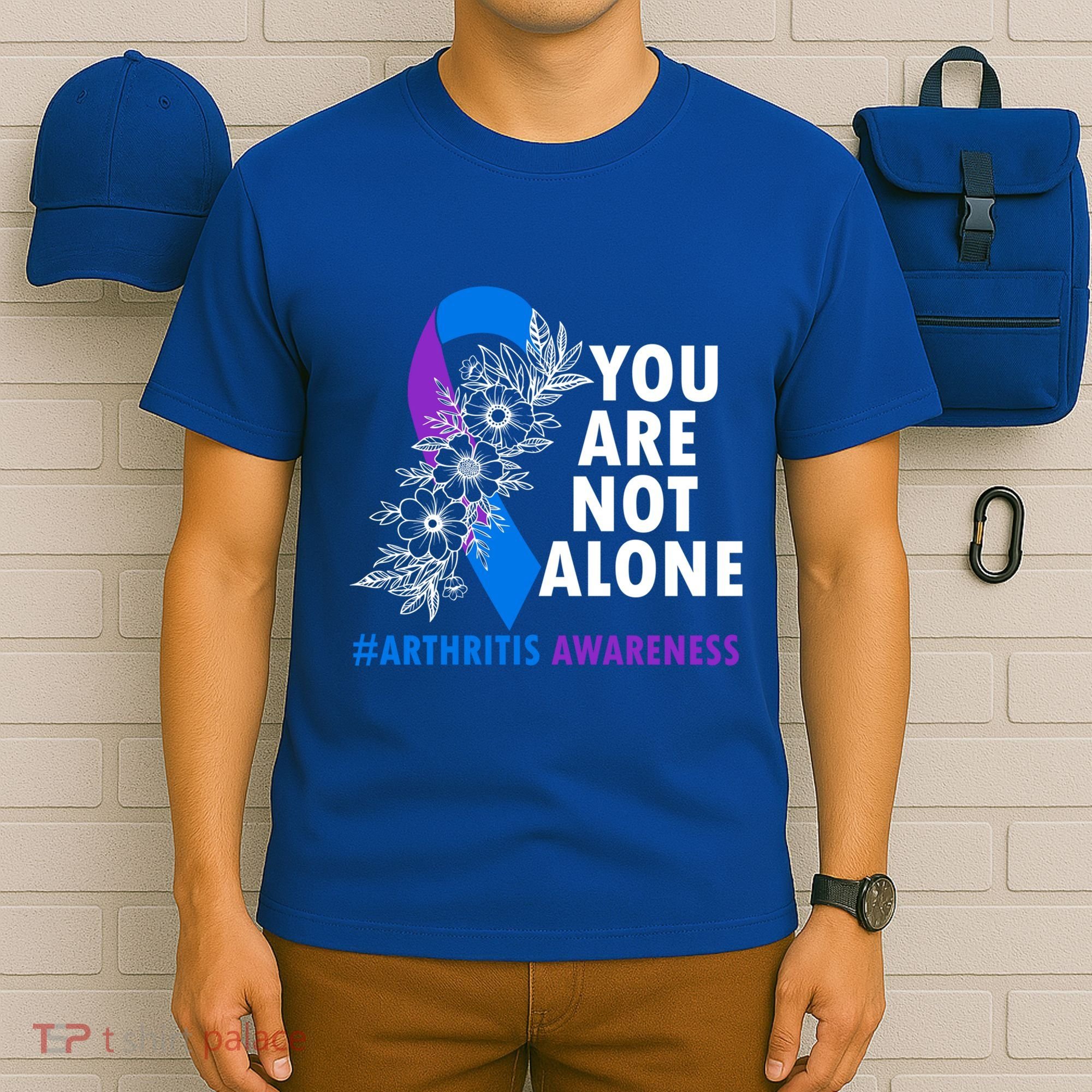 You Are Not Alone Purple And Blue Ribbon Arthritis Awareness Cool Gift T-Shirt