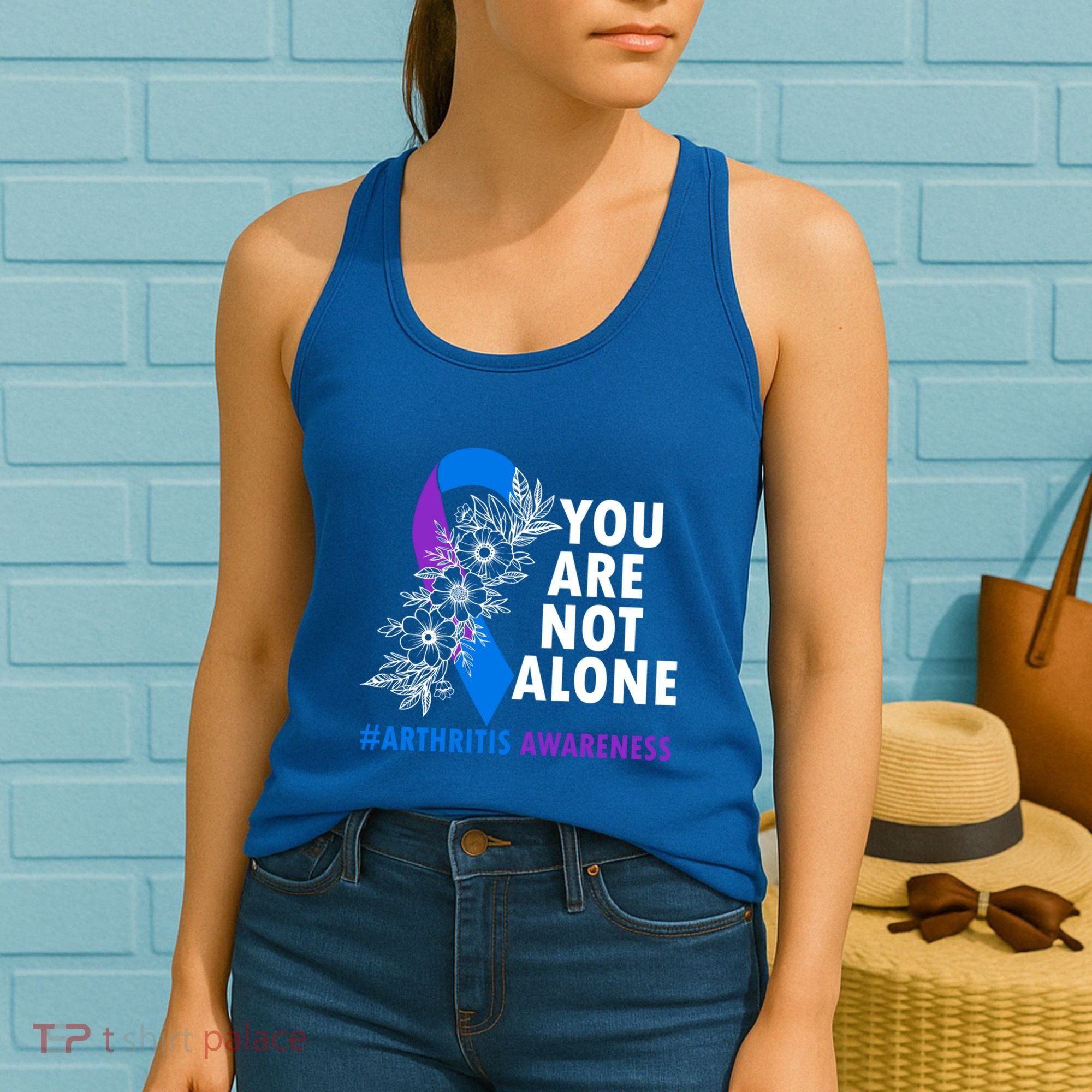 You Are Not Alone Purple And Blue Ribbon Arthritis Awareness Cool Gift Women's Tank Top