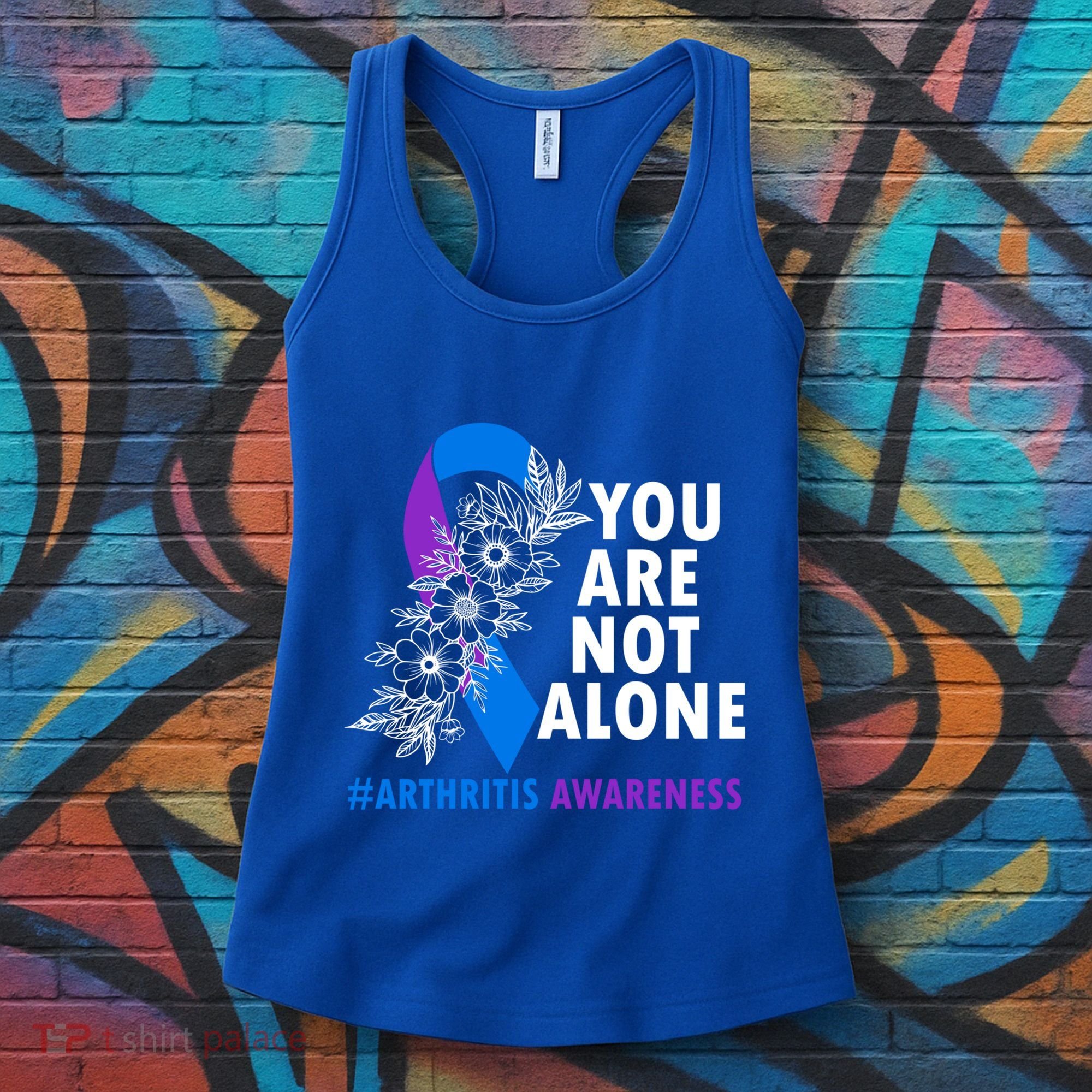 You Are Not Alone Purple And Blue Ribbon Arthritis Awareness Cool Gift Women's Tank Top