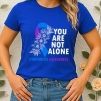 You Are Not Alone Purple And Blue Ribbon Arthritis Awareness Cool Gift Women's T-Shirt thumb 2
