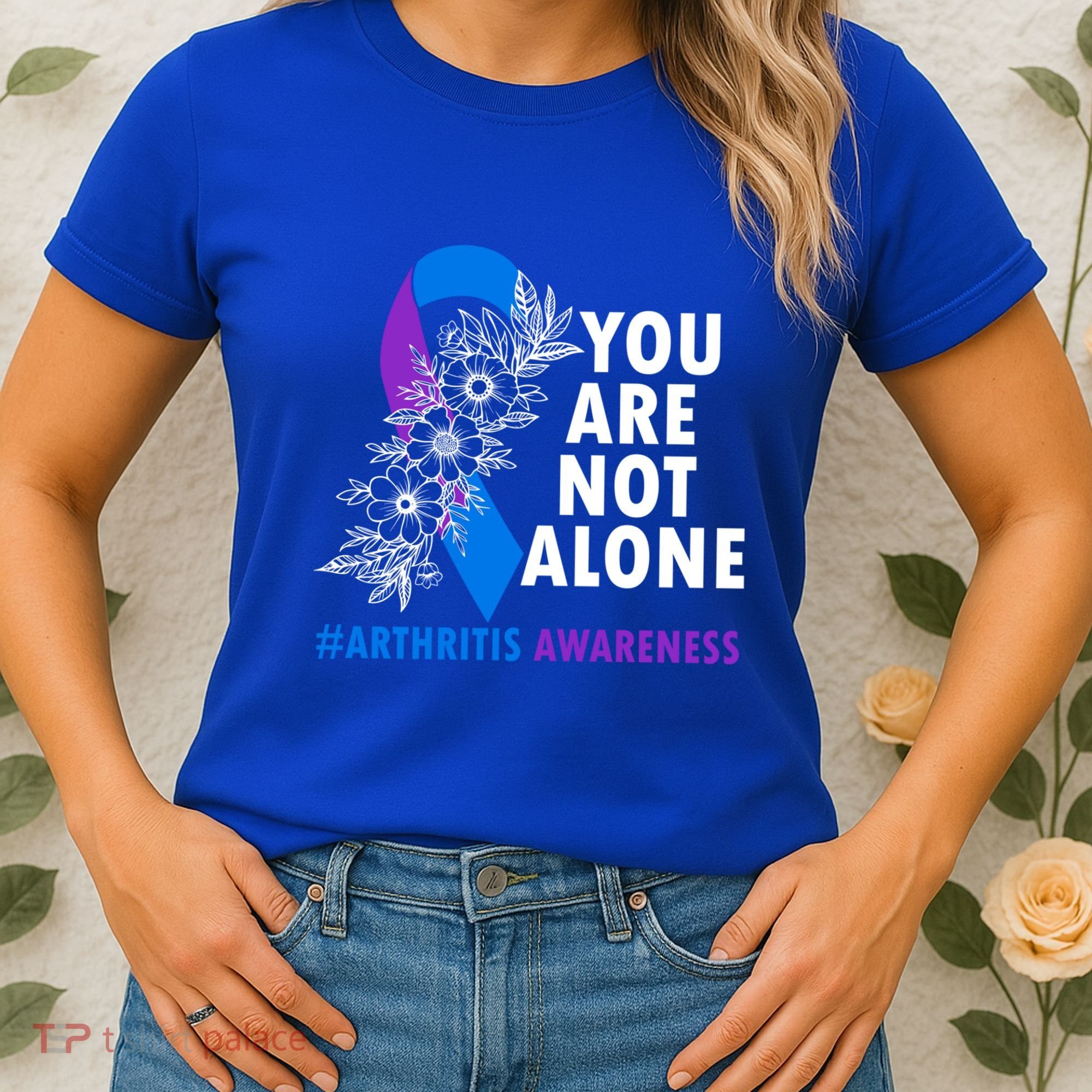 You Are Not Alone Purple And Blue Ribbon Arthritis Awareness Cool Gift Women's T-Shirt
