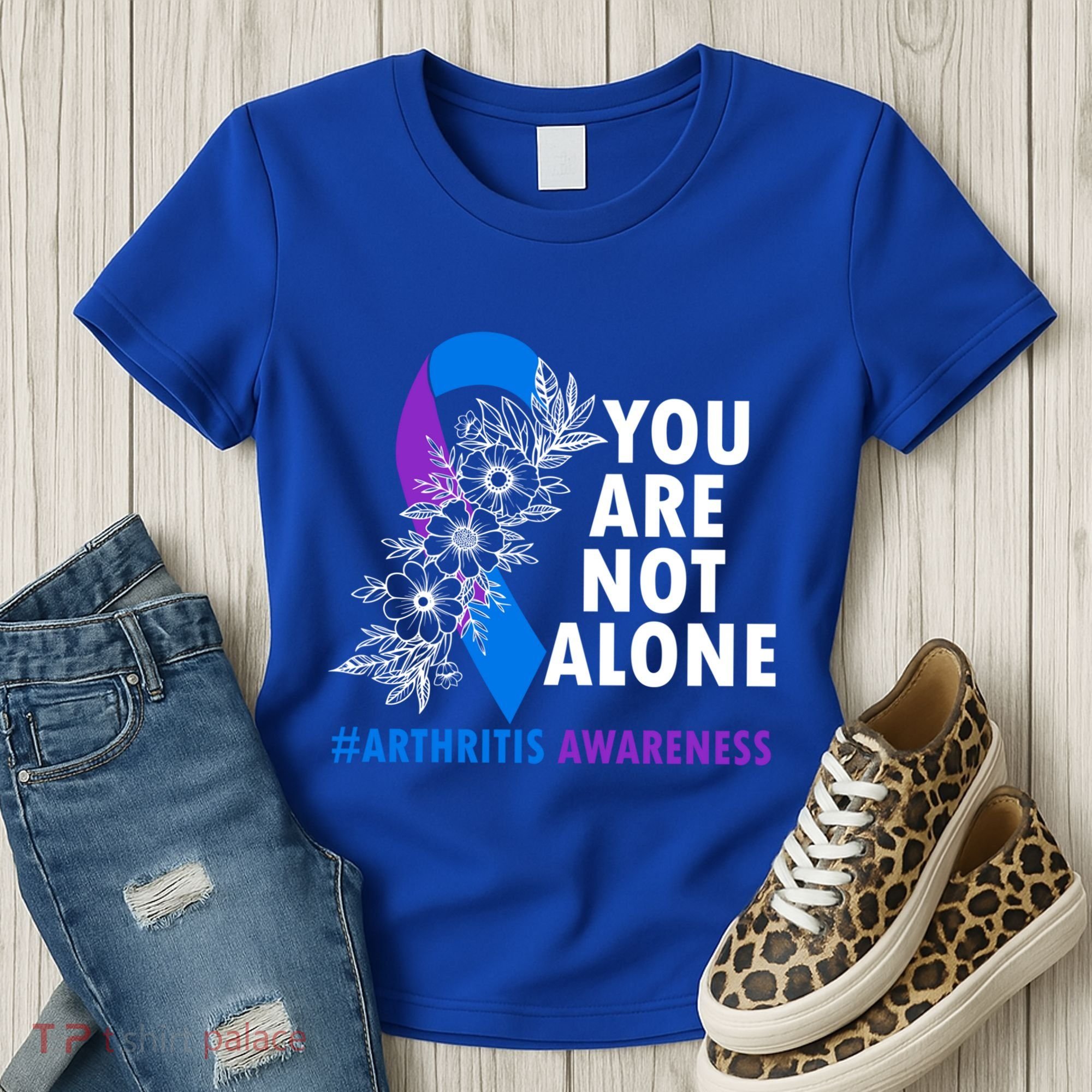 You Are Not Alone Purple And Blue Ribbon Arthritis Awareness Cool Gift Women's T-Shirt