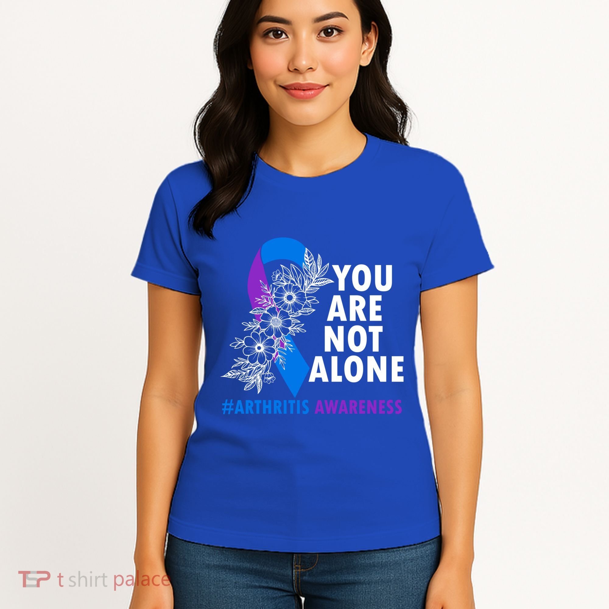 You Are Not Alone Purple And Blue Ribbon Arthritis Awareness Cool Gift Women's T-Shirt