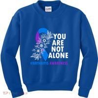 You Are Not Alone Purple And Blue Ribbon Arthritis Awareness Cool Gift Kids Sweatshirt thumb 0