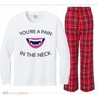 You're A Pain In The Neck Funny Vampire Kids Long Sleeve Plaid Pajama Set thumb 0