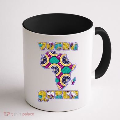 Young African Queen African Cloth Pattern Celebrating Black History Coffee Mug back