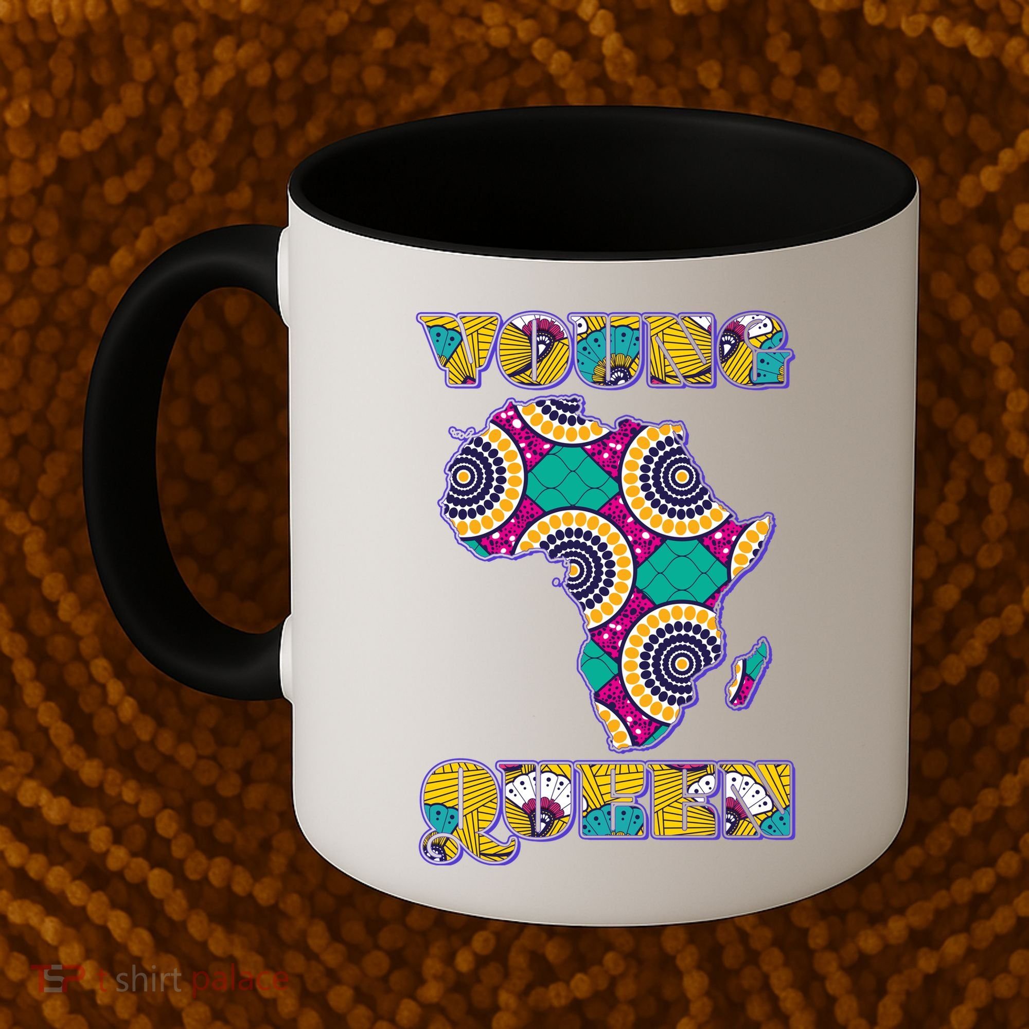 Young African Queen African Cloth Pattern Celebrating Black History Coffee Mug