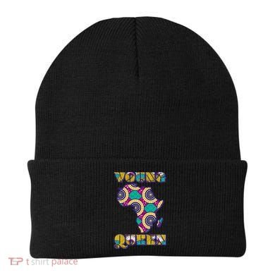 Young African Queen African Cloth Pattern Celebrating Black History Beanie