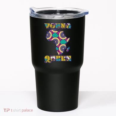 Young African Queen African Cloth Pattern Celebrating Black History Tumbler
