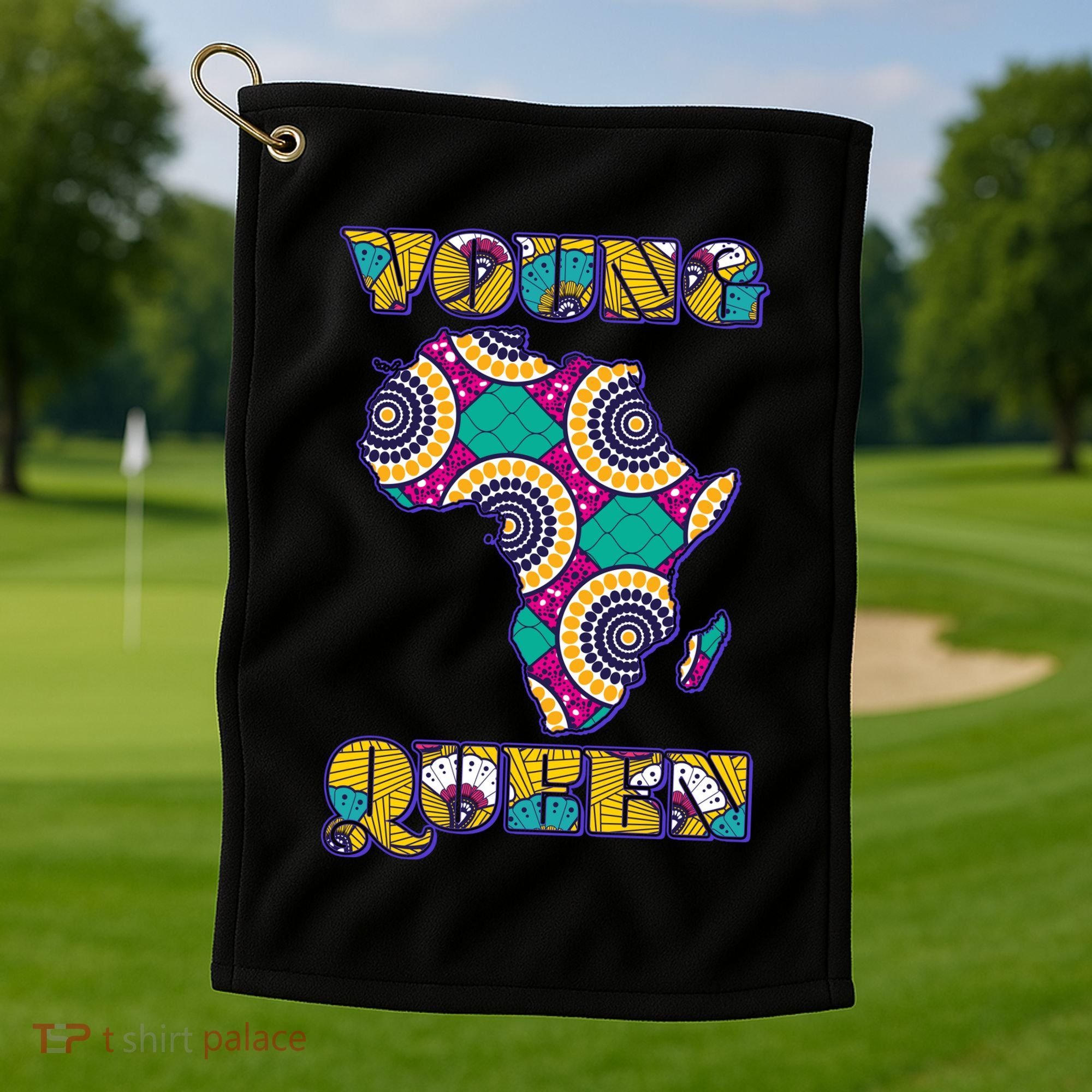 Young African Queen African Cloth Pattern Celebrating Black History Golf Towel