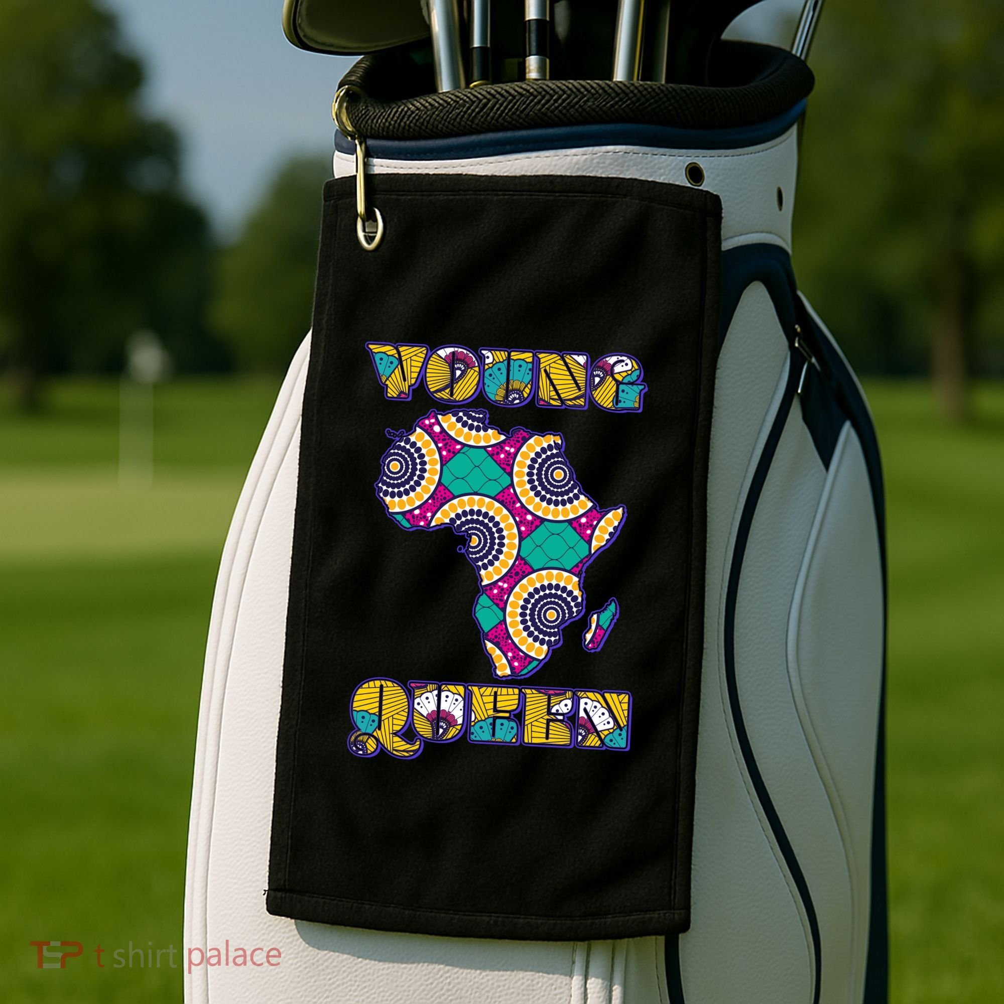 Young African Queen African Cloth Pattern Celebrating Black History Golf Towel