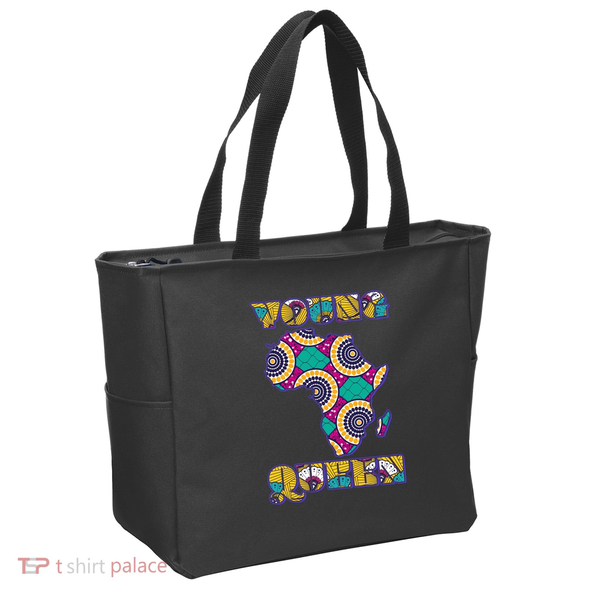 Young African Queen African Cloth Pattern Celebrating Black History Tote Bag