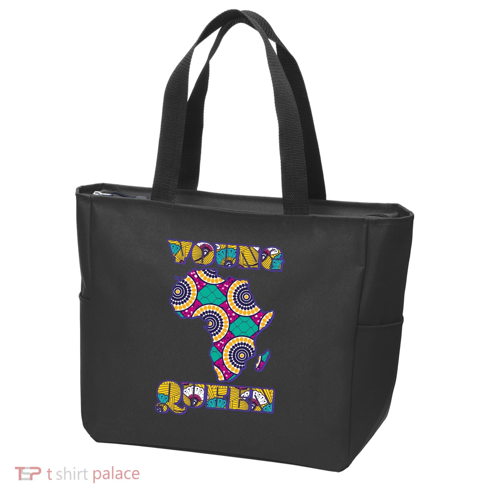 Young African Queen African Cloth Pattern Celebrating Black History Tote Bag