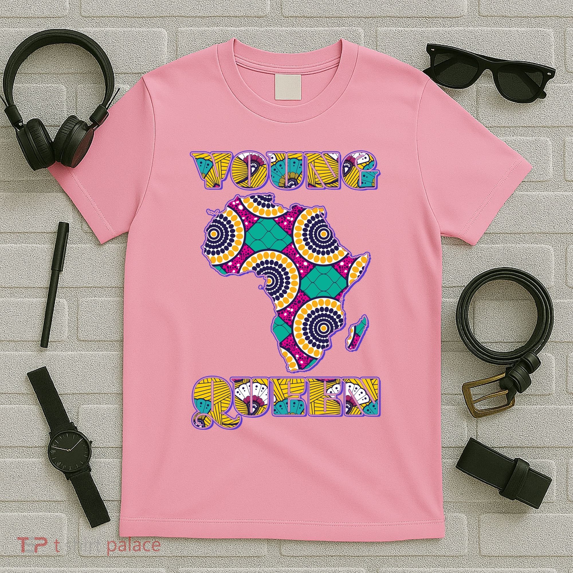 Young African Queen African Cloth Pattern Celebrating Black History T-Shirt