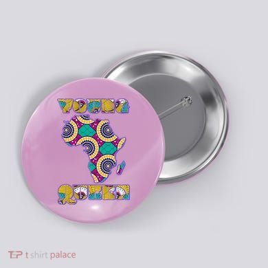 Young African Queen African Cloth Pattern Celebrating Black History Button