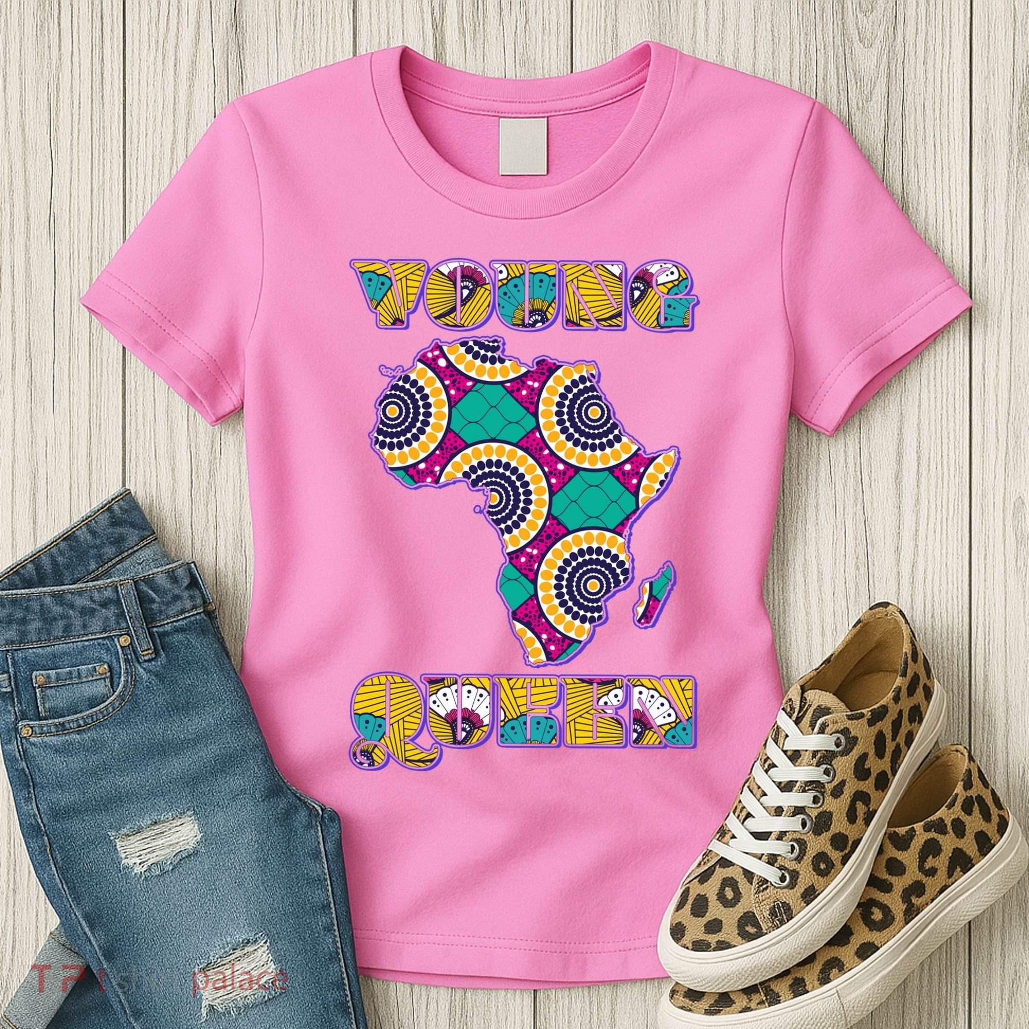 Young African Queen African Cloth Pattern Celebrating Black History Women's T-Shirt