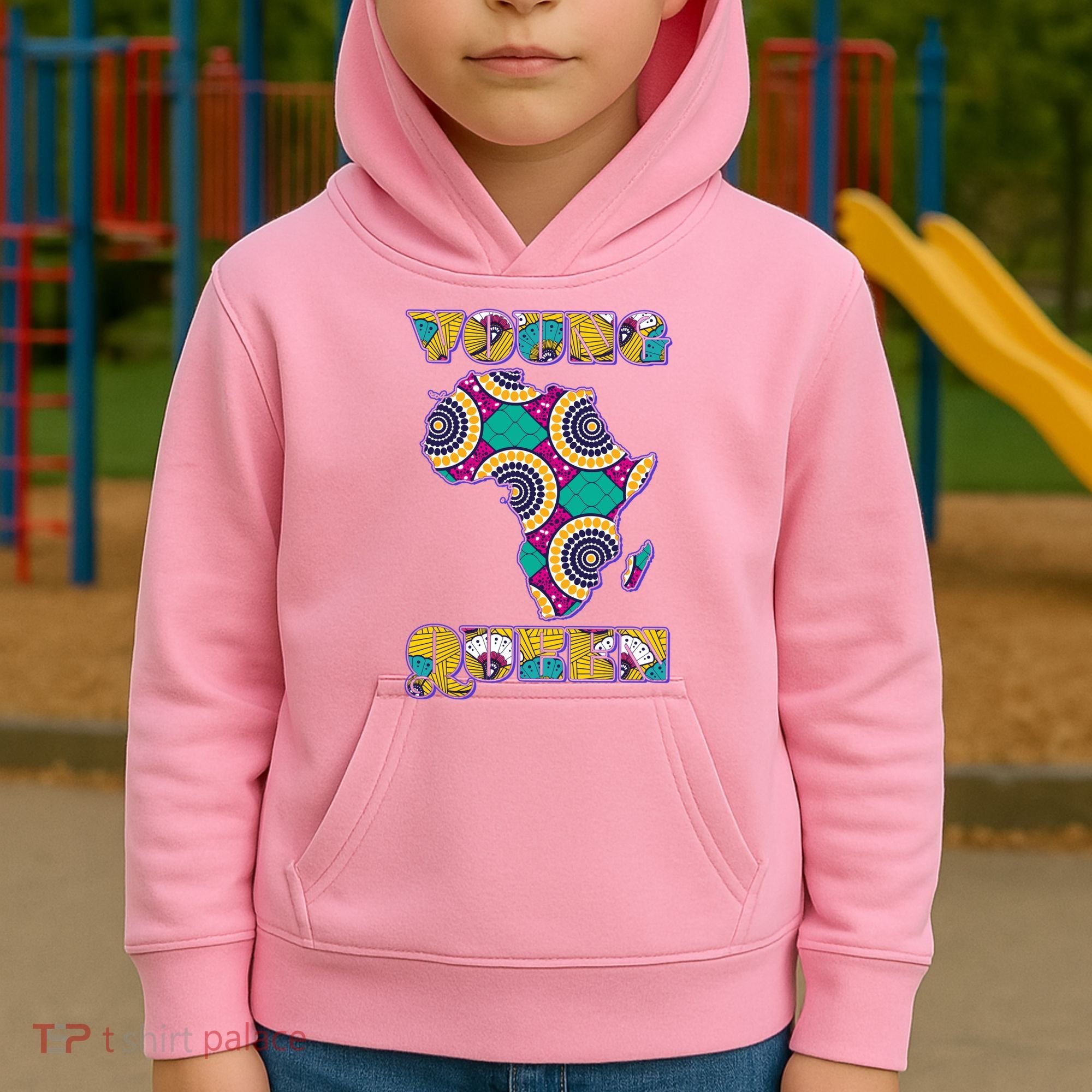 Young African Queen African Cloth Pattern Celebrating Black History Kids Hoodie