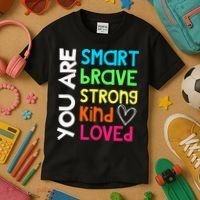 You Are Smart Brave Strong Kind Loved Motivation Teacher Kids T-Shirt thumb 3