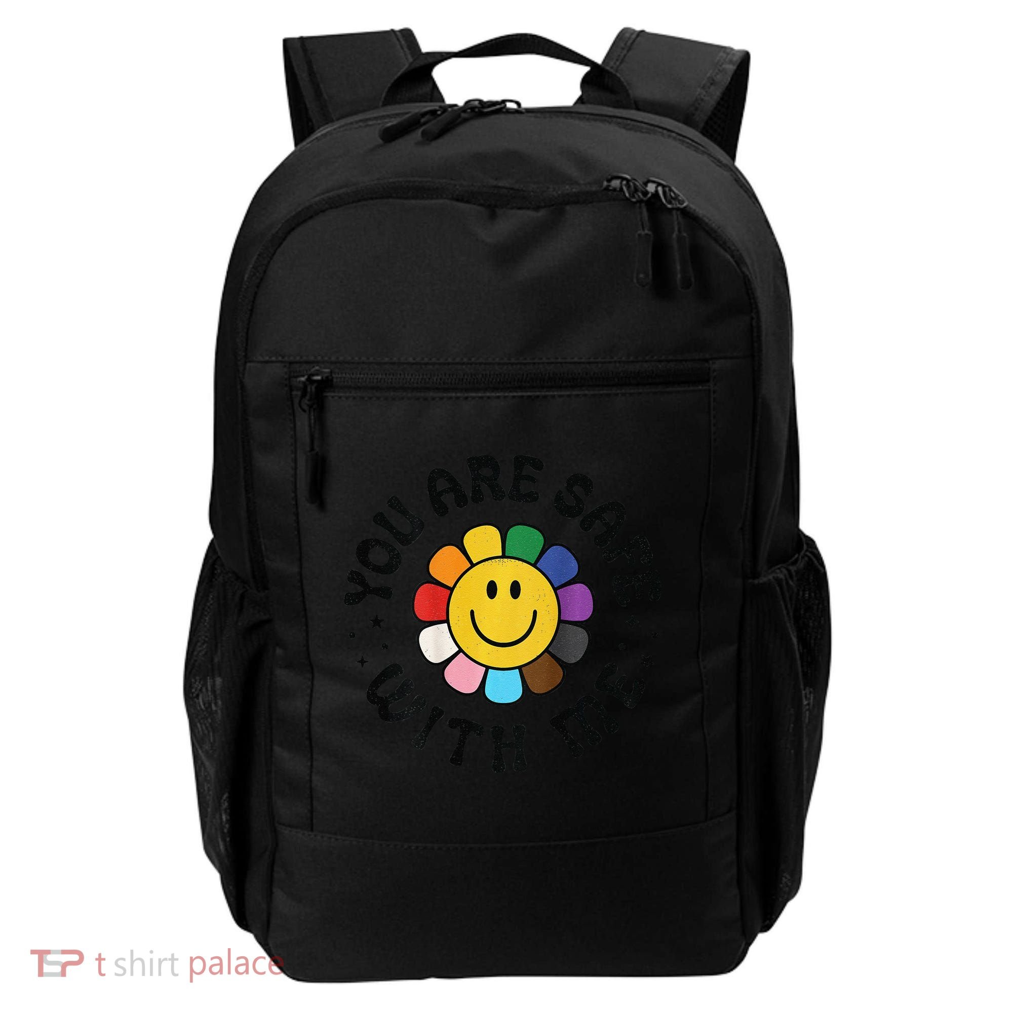 You Are Safe With Me Lgbtq Pride Ally Smile Face Back Backpack