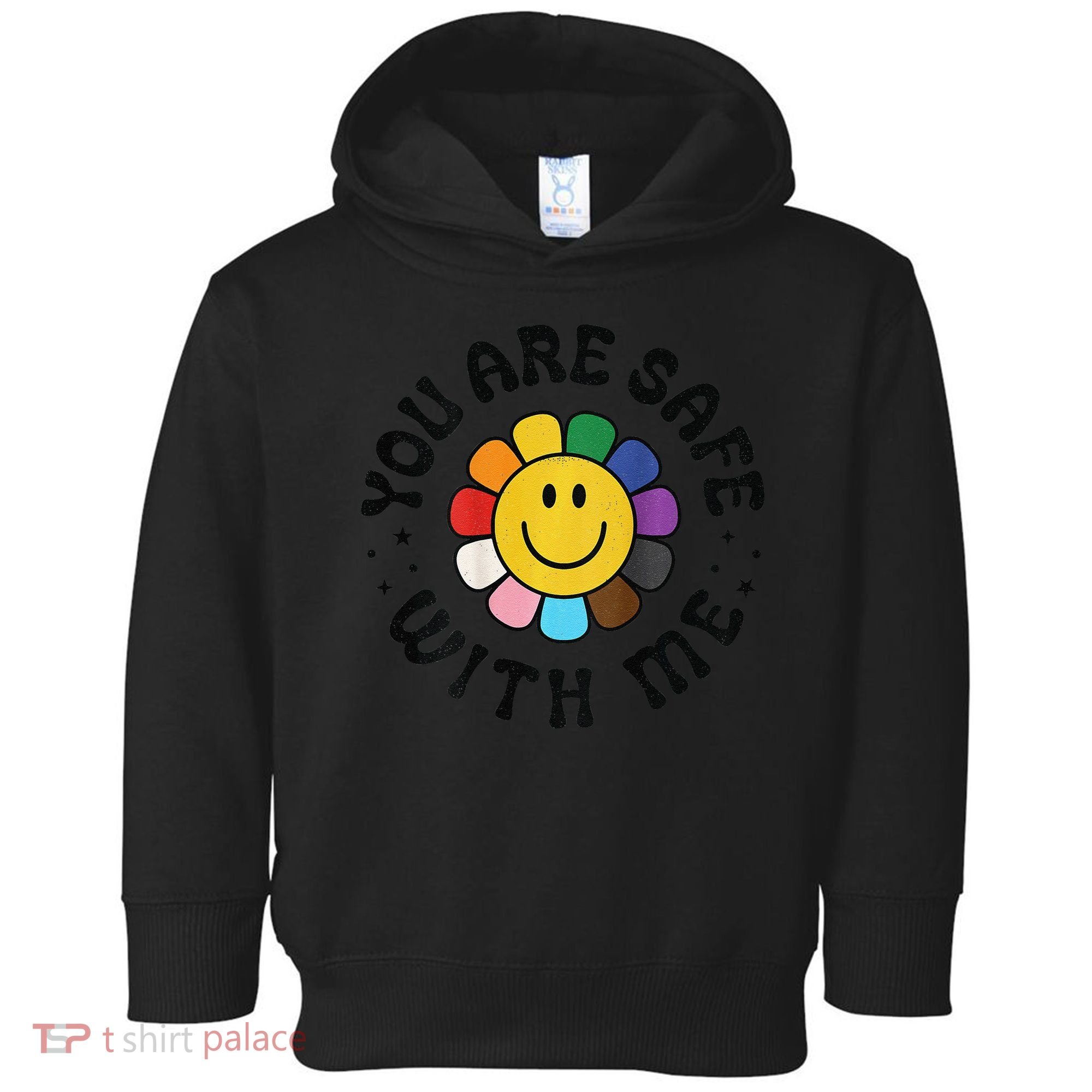 You Are Safe With Me Lgbtq Pride Ally Smile Face Back Toddler Hoodie