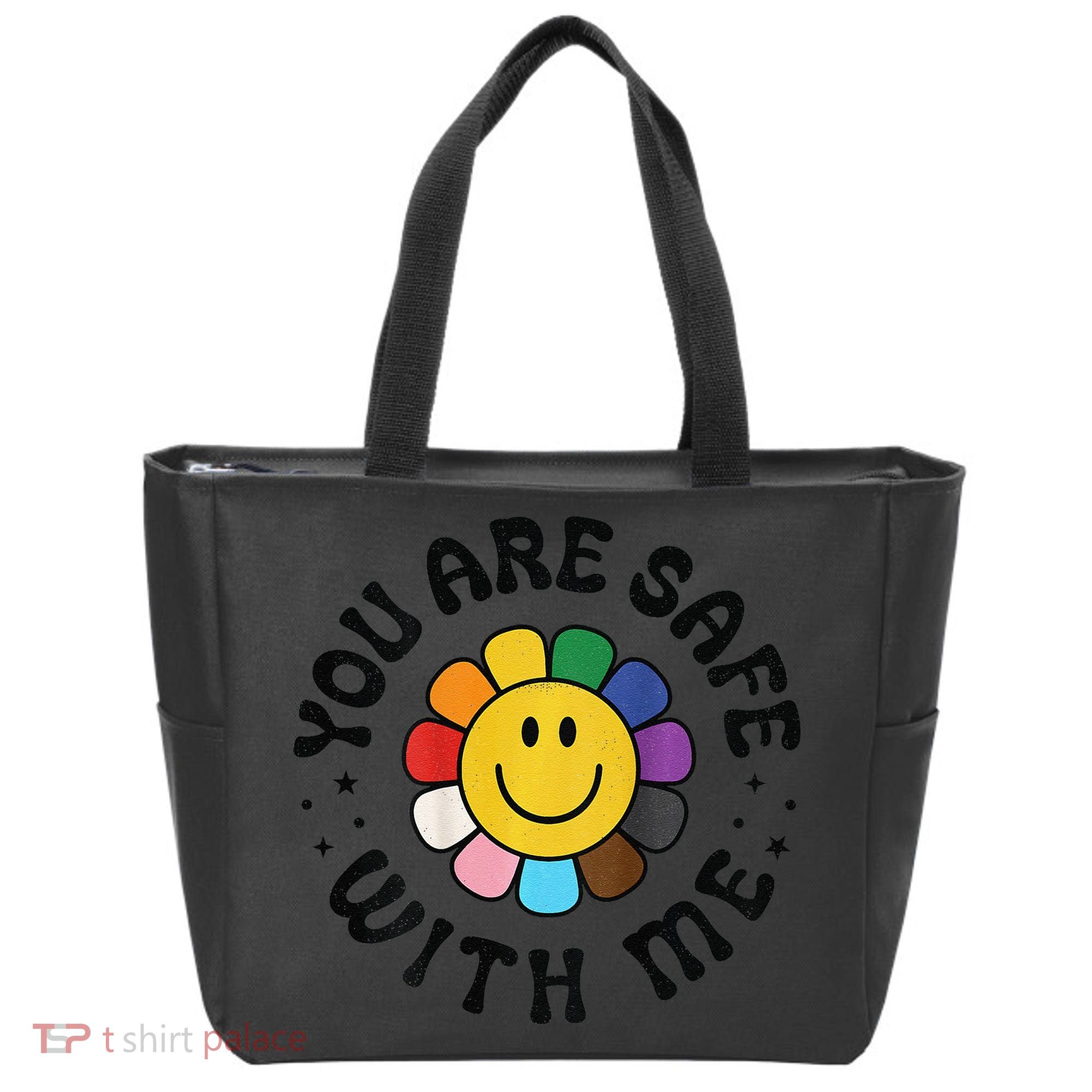 You Are Safe With Me Lgbtq Pride Ally Smile Face Back Tote Bag