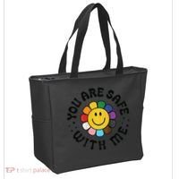 You Are Safe With Me Lgbtq Pride Ally Smile Face Back Tote Bag thumb 2