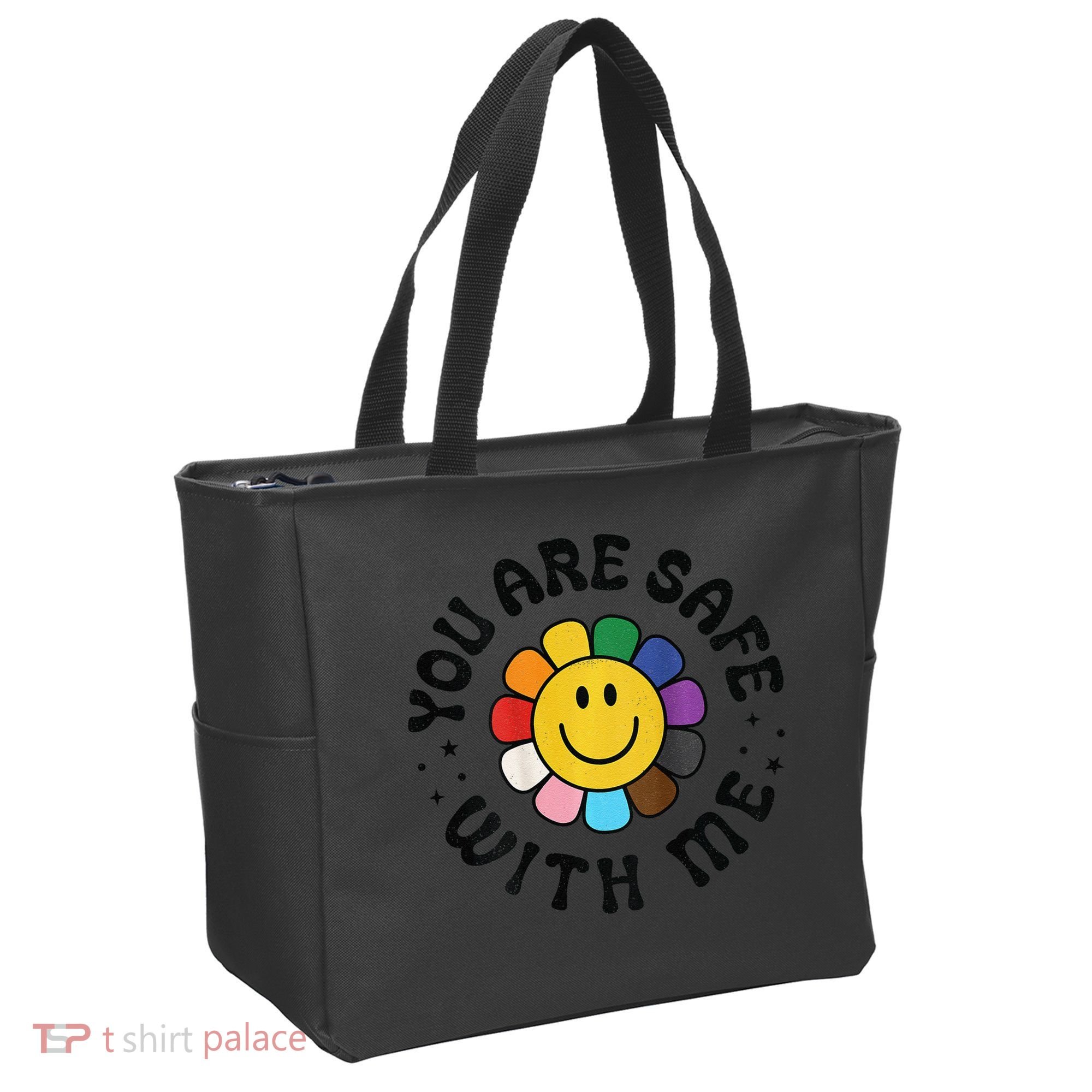 You Are Safe With Me Lgbtq Pride Ally Smile Face Back Tote Bag