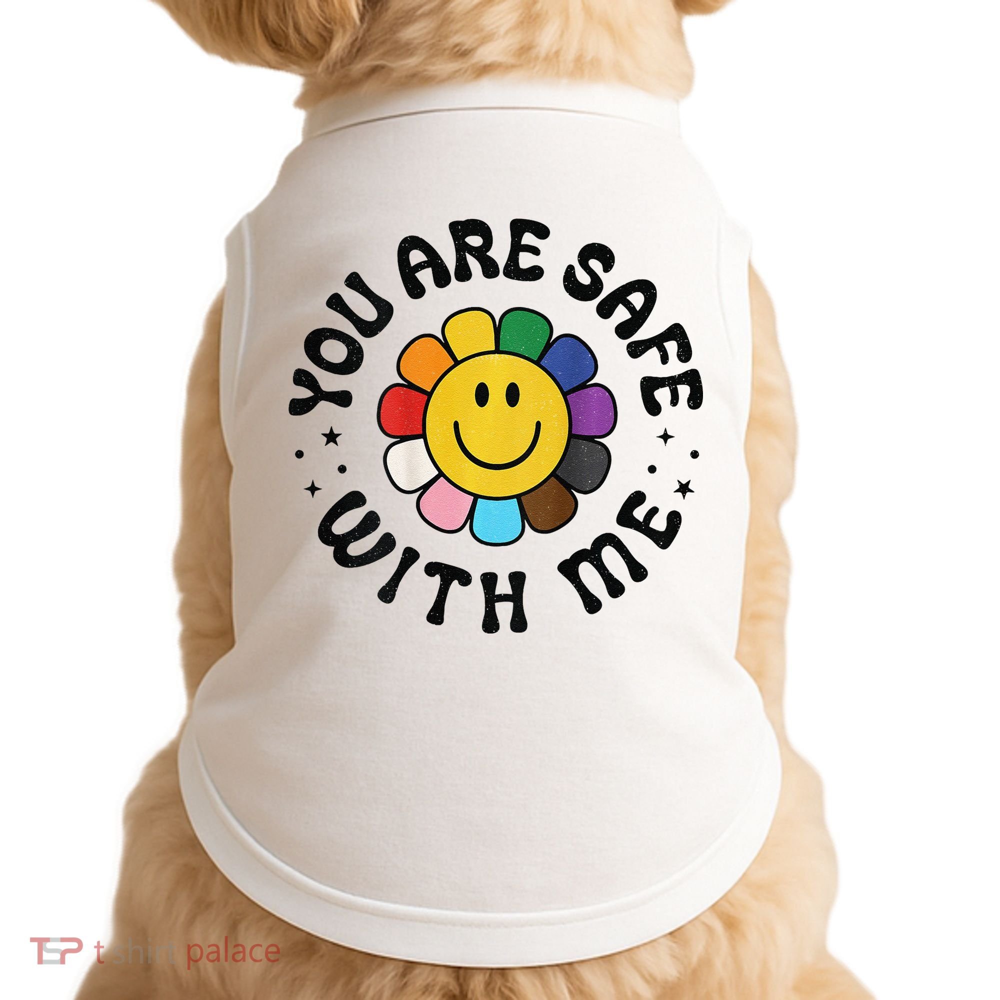 You Are Safe With Me Lgbtq Pride Ally Smile Face Back Doggie Tank