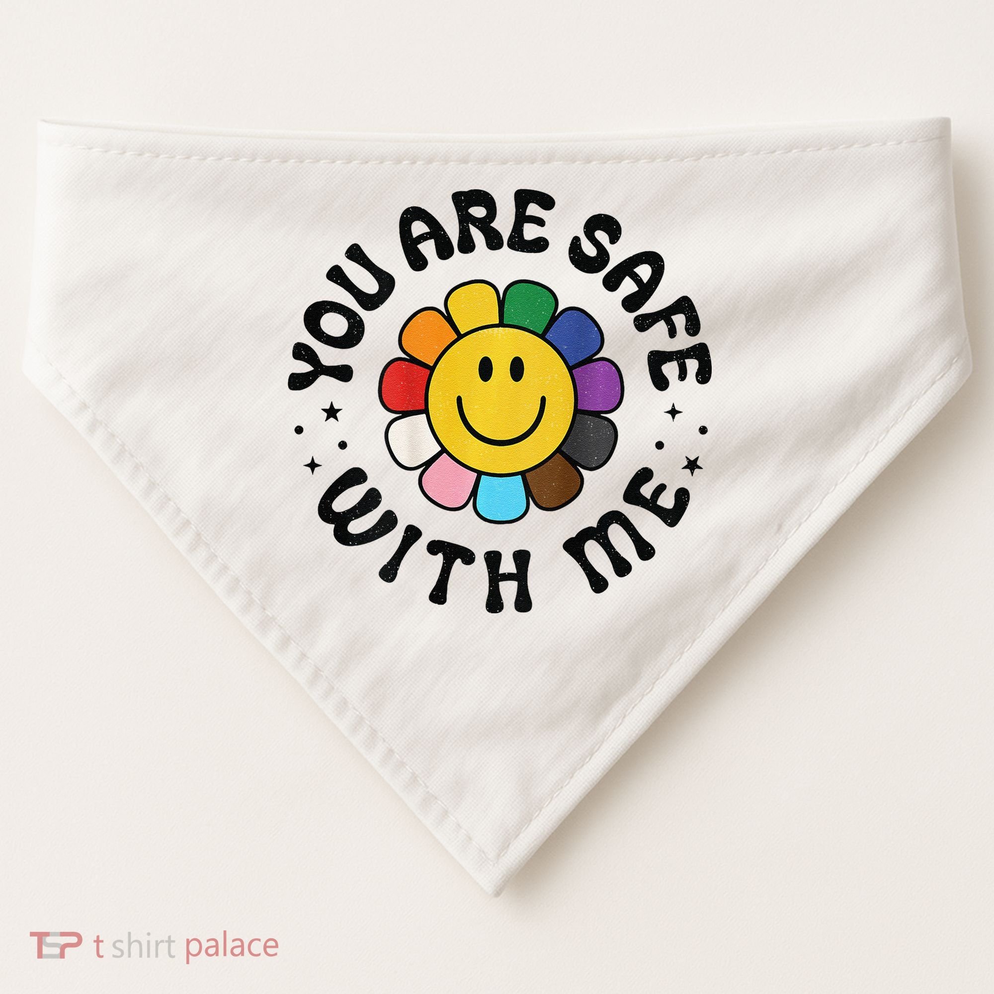 You Are Safe With Me Lgbtq Pride Ally Smile Face Back USA-Made Doggie Bandana