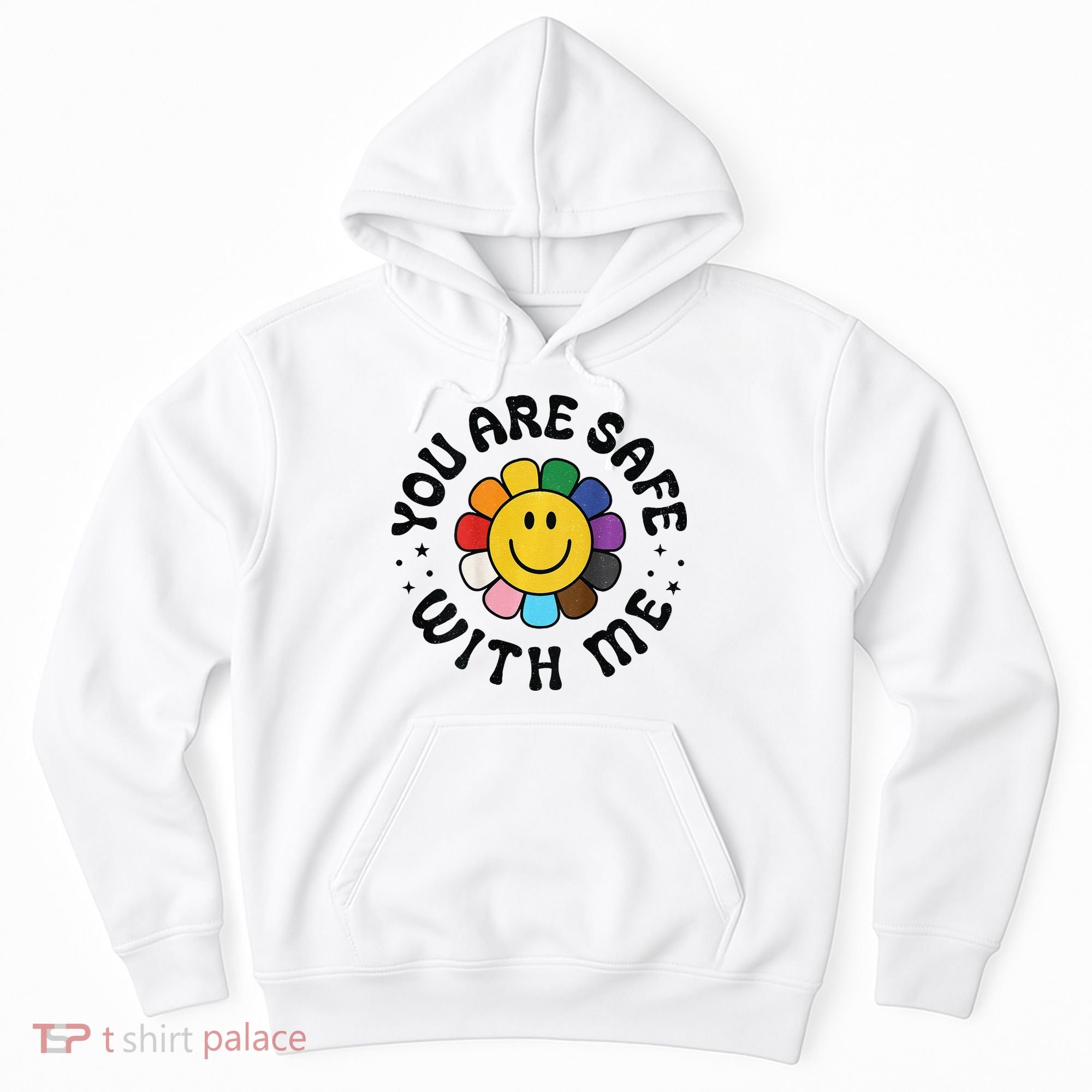 You Are Safe With Me Lgbtq Pride Ally Smile Face Back Hoodie